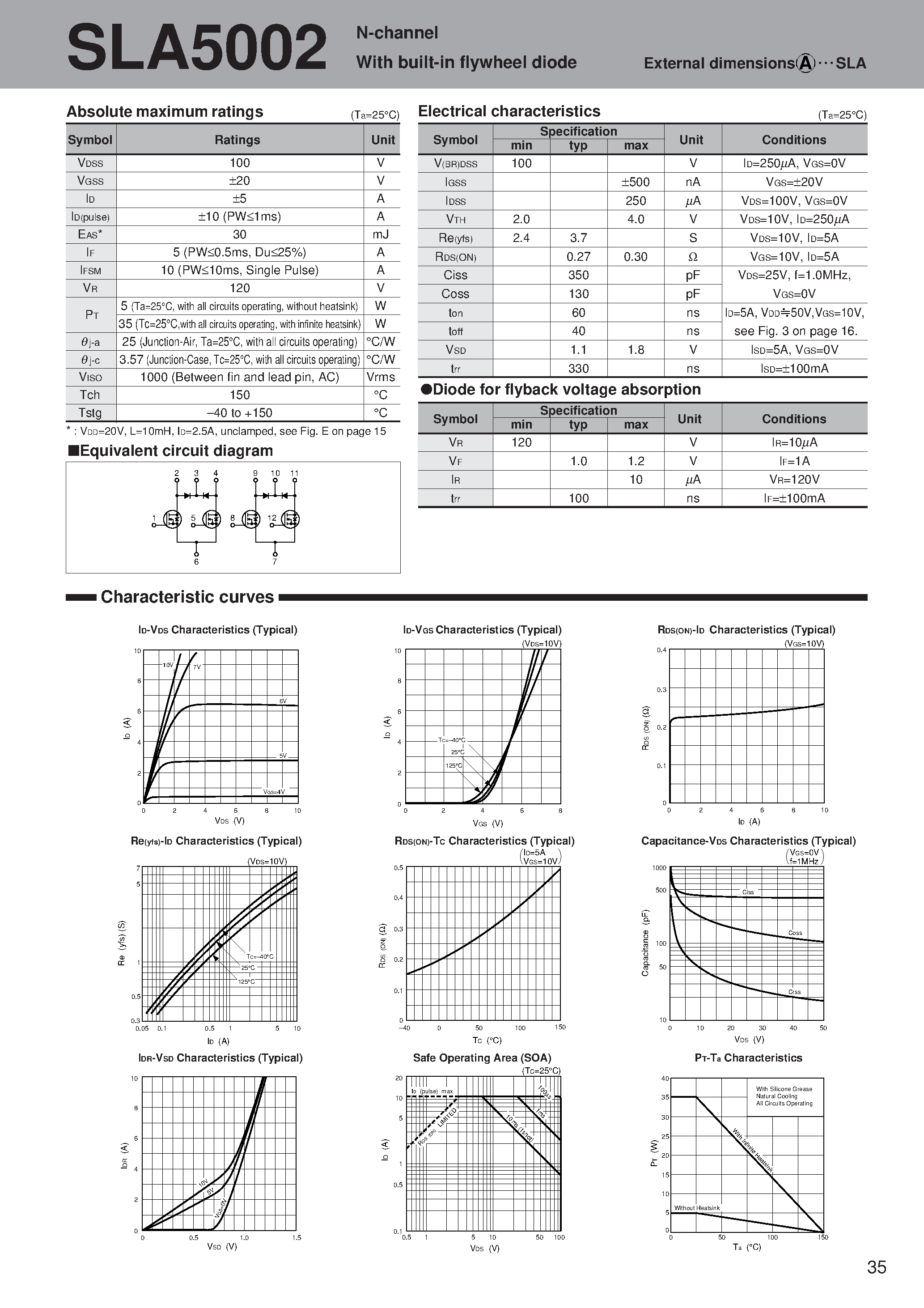 Datasheet SLA5002 - N-channel With built-in flywheel diode page 1
