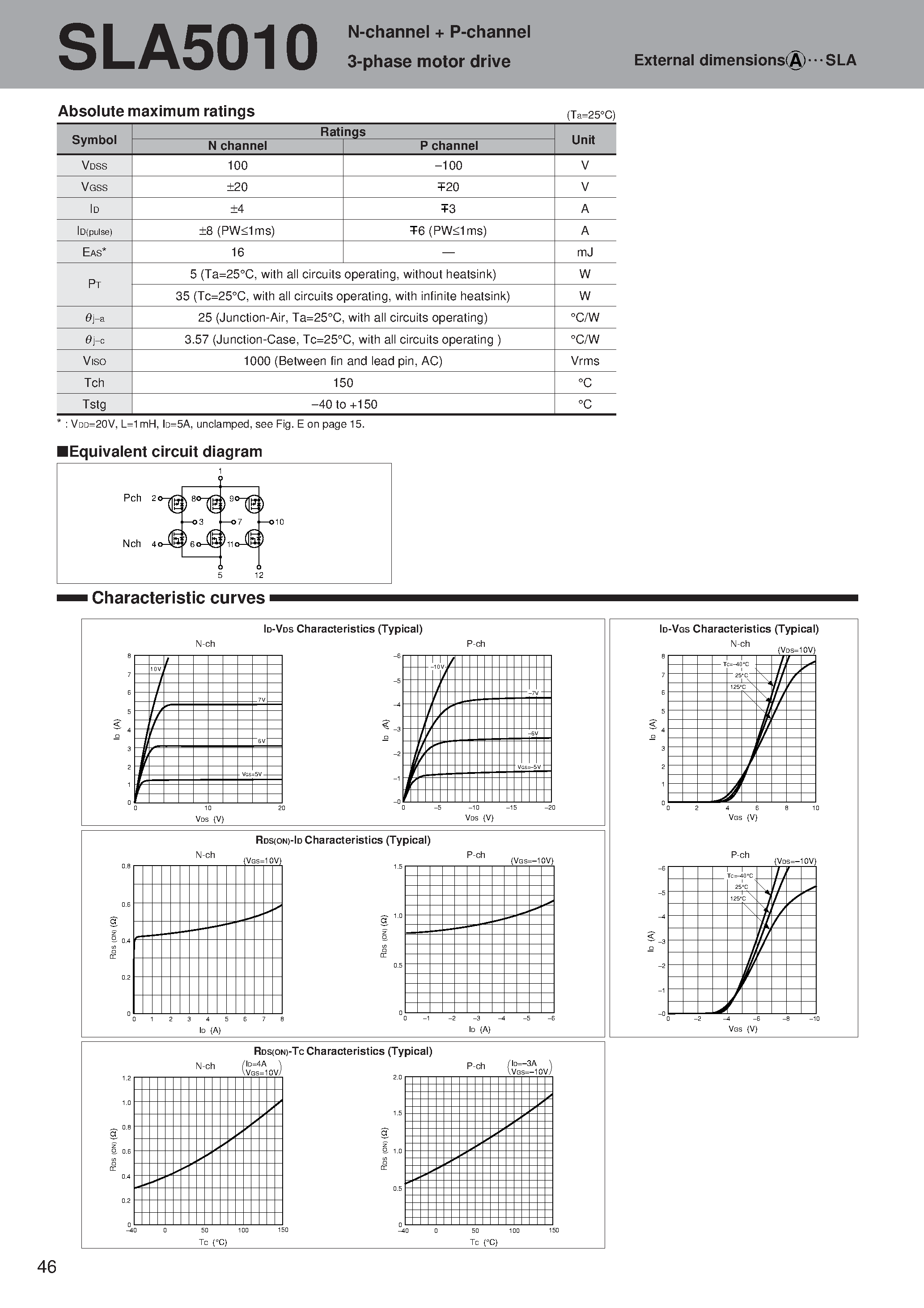 Datasheet SLA5010 - N-channel + P-channel 3-phase motor drive page 1