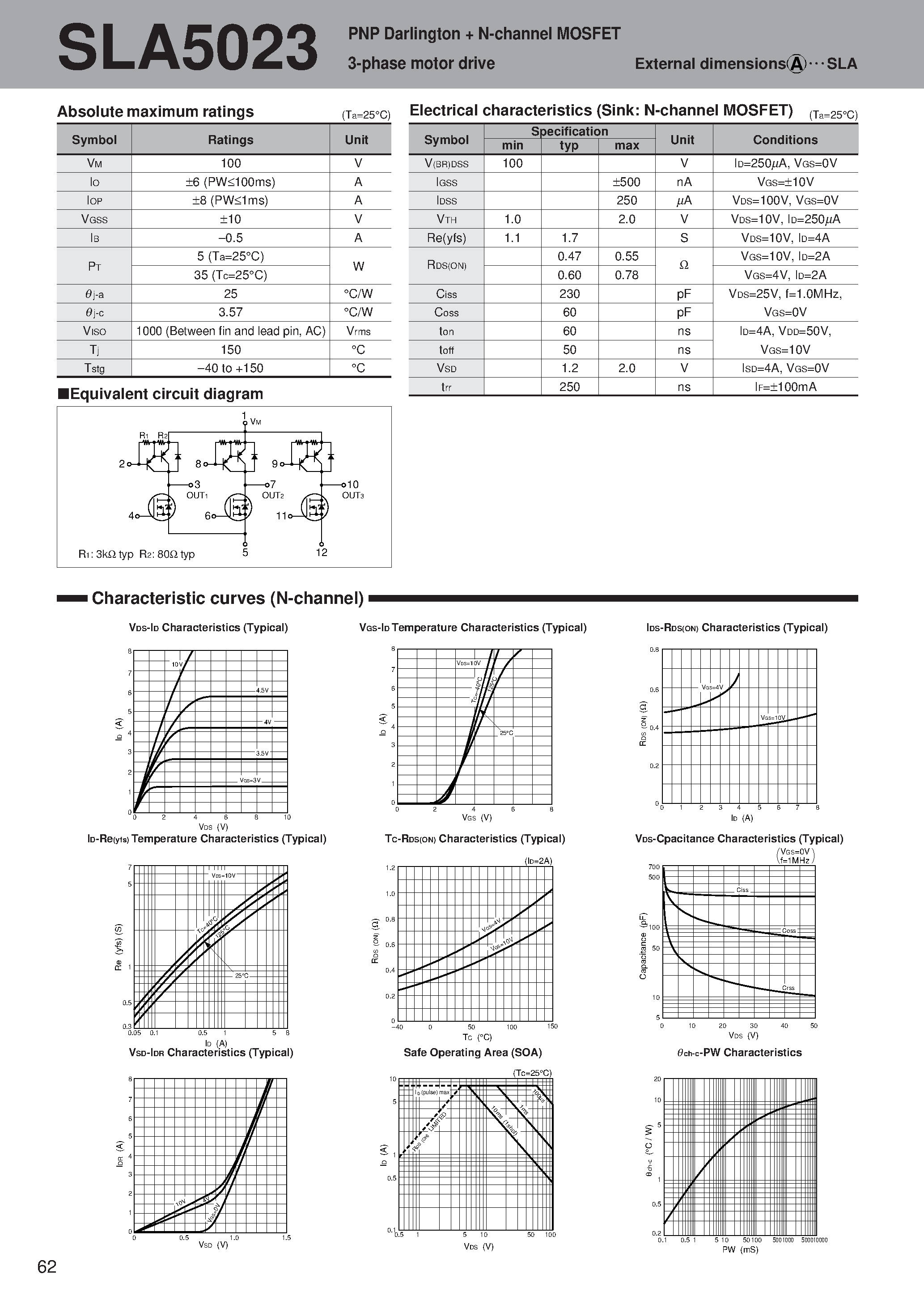 Datasheet SLA5023 page 1 Datasheet SLA5023 - PNP Darlington + N-channel MOSFET 3-phase motor drive page 1