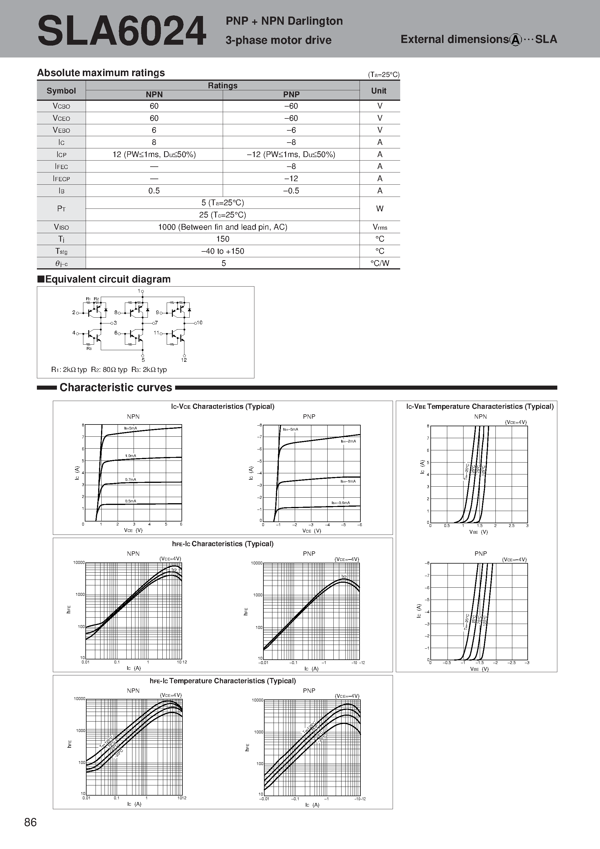 Datasheet SLA6024 page 1 Datasheet SLA6024 - PNP NPN Darlington 3-phase motor drive page 1