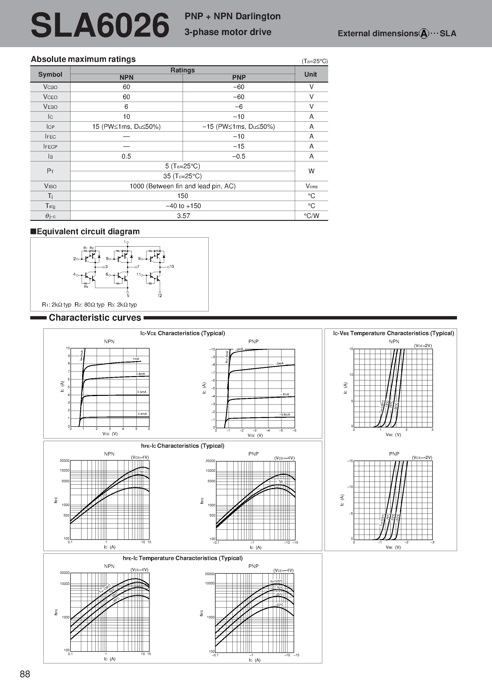 Datasheet SLA6026 page 1 Datasheet SLA6026 - PNP + NPN Darlington 3-phase motor drive page 1