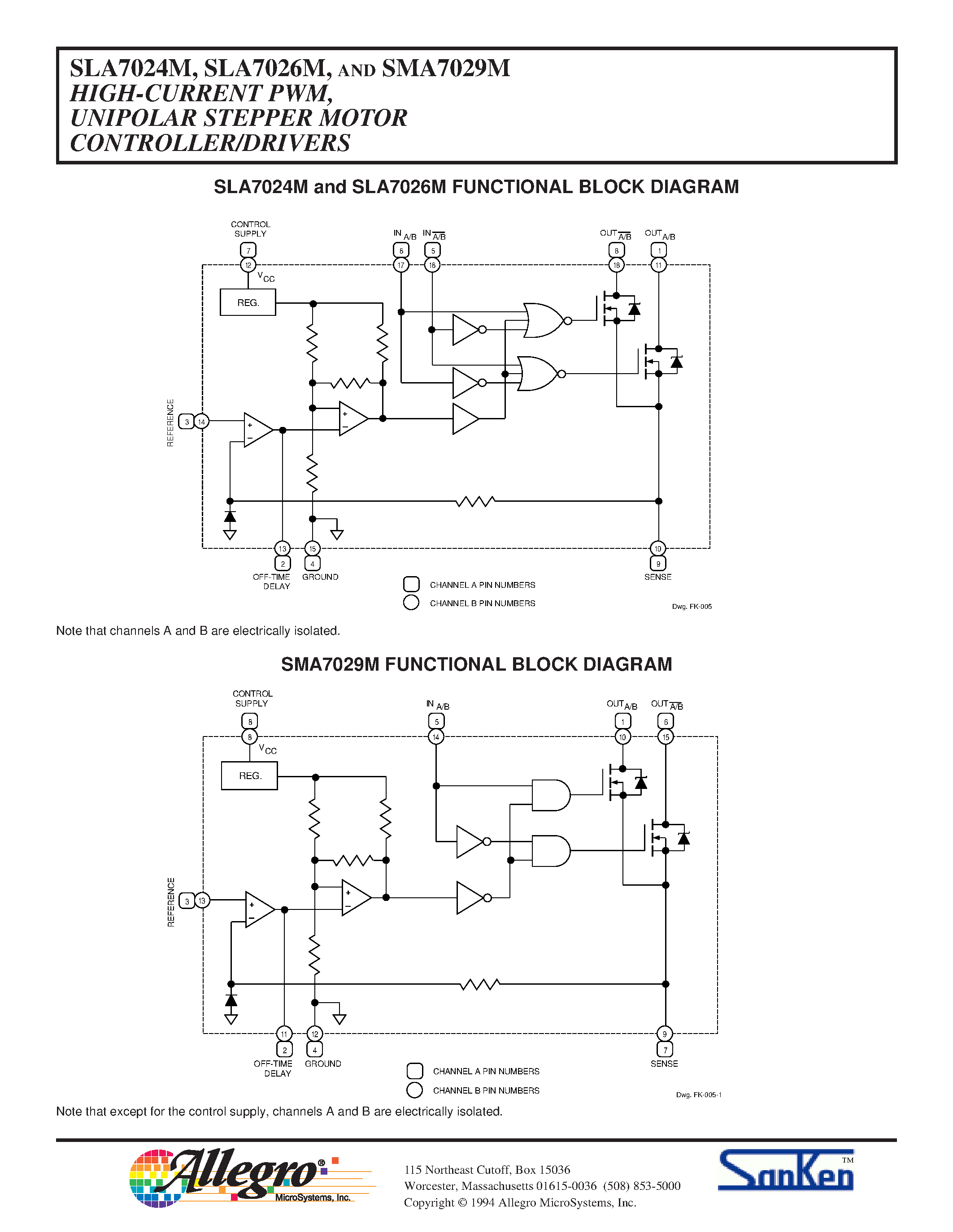 Даташит SLA7024M - HIGH-CURRENT PWM/ UNIPOLAR STEPPER MOTOR CONTROLLER/DRIVERS страница 2