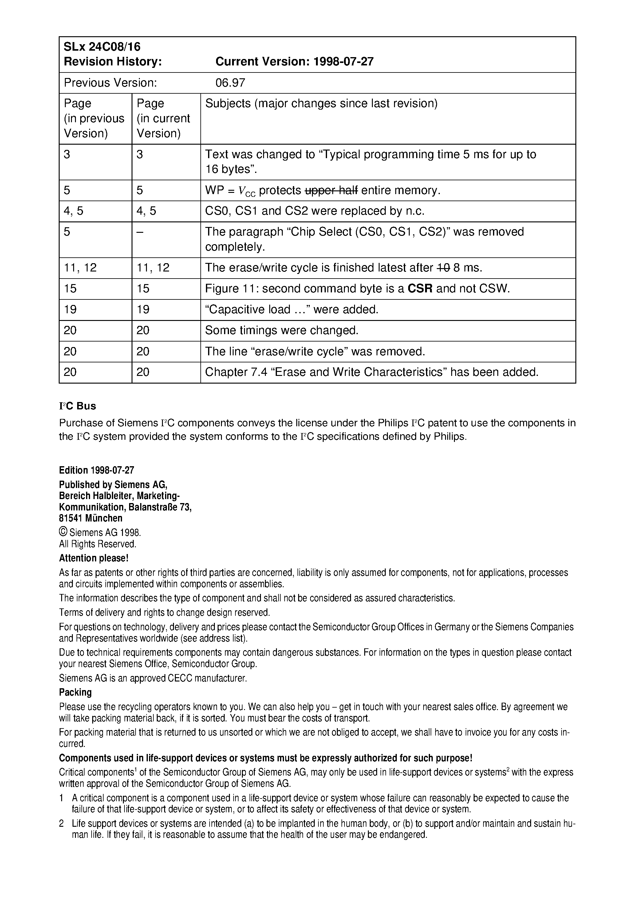 Datasheet SLE24C16-D - 8/16 Kbit 1024/2048 x 8 bit Serial CMOS EEPROMs/ I2C Synchronous 2-Wire Bus page 2