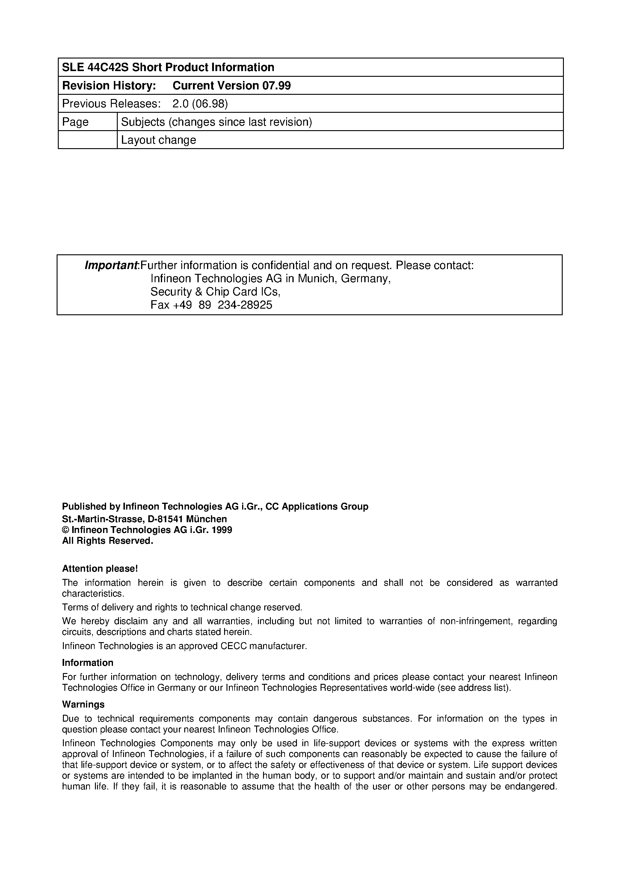 Datasheet SLE44C42S-T85-C - Security & Chip Card ICs page 2
