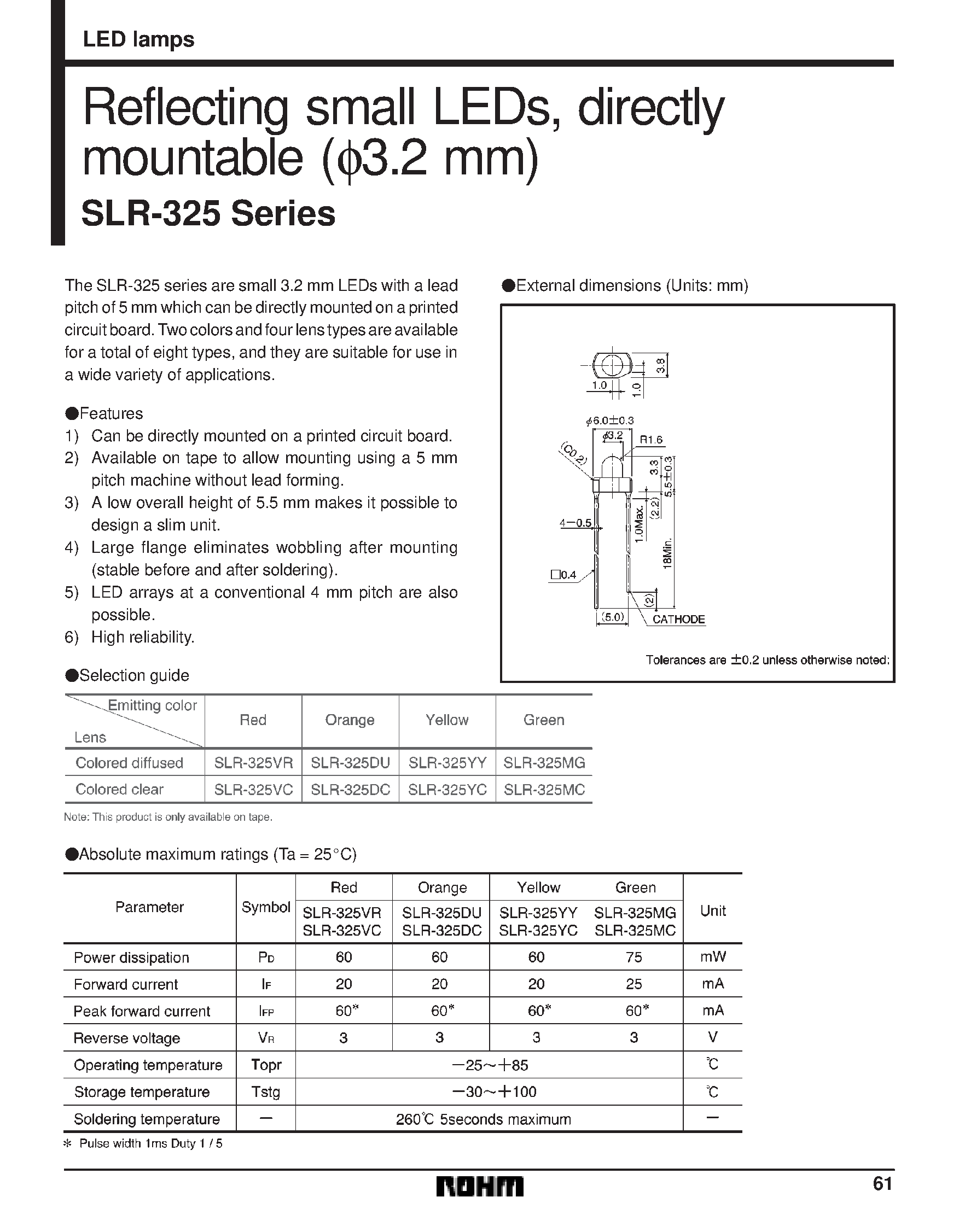 Datasheet SLR-325 - Reflecting small LEDs/ directly mountable (3.2 mm) page 1