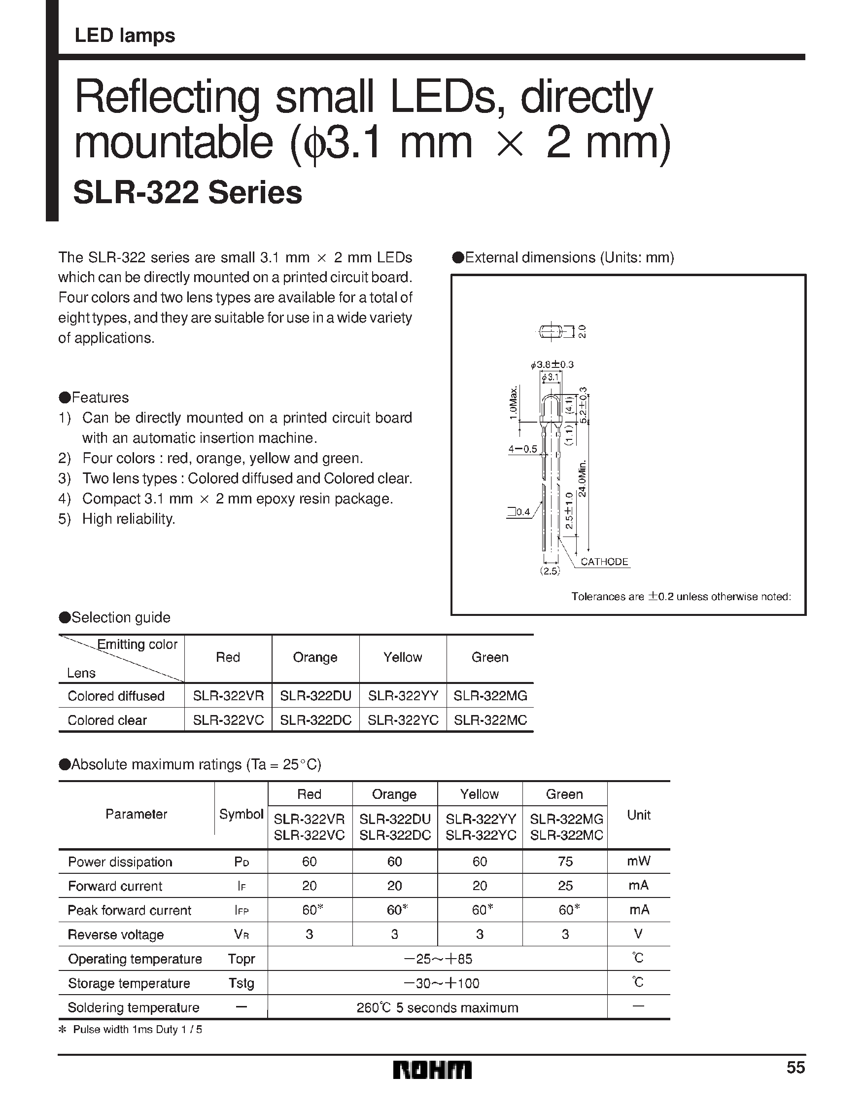 Datasheet SLR-332 page 1 Datasheet SLR-332 - Reflecting small LEDs/ wide viewing angle and directly mountable (3.2 mm) page 1
