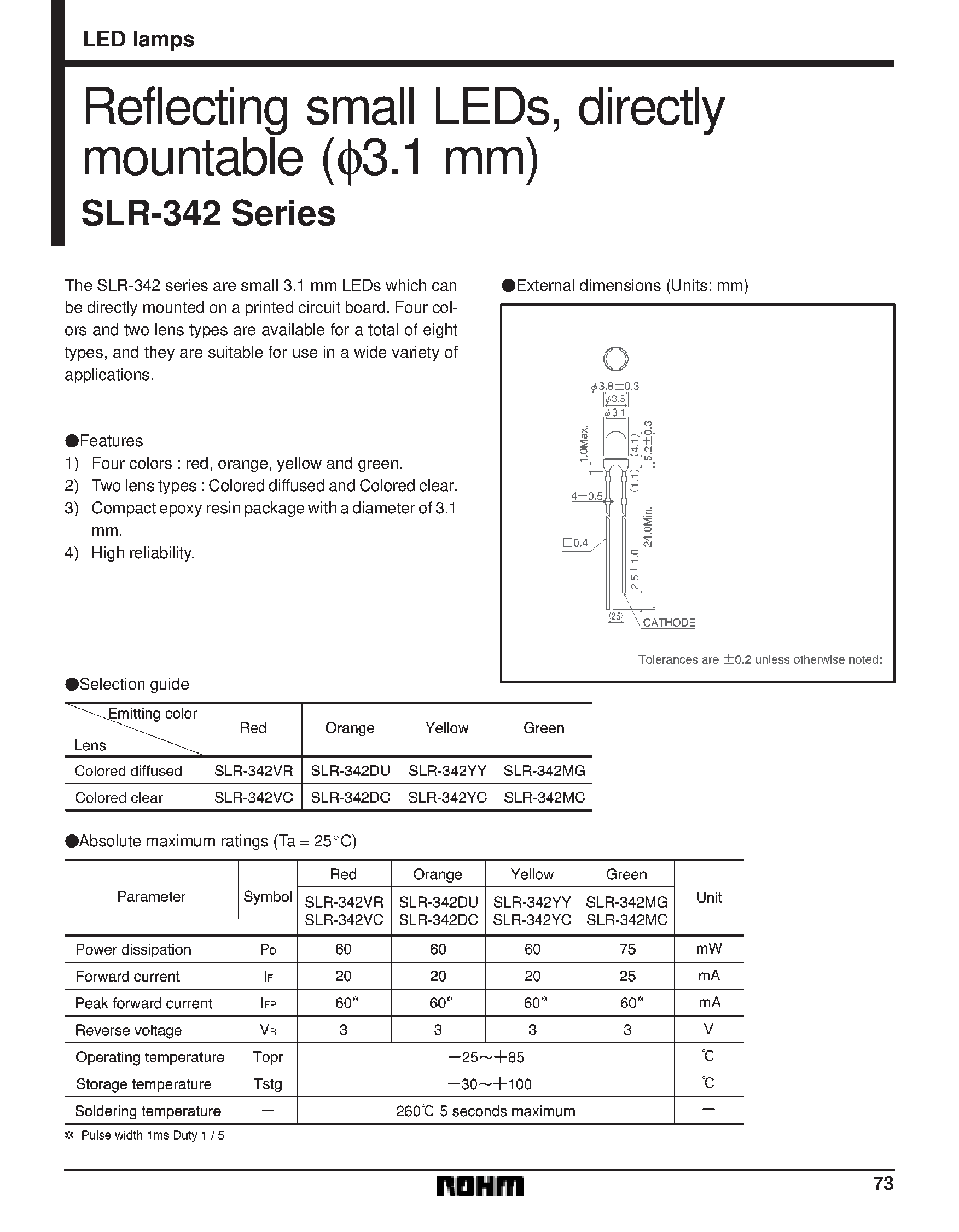 Datasheet SLR-342 - Reflecting small LEDs/ directly mountable (3.1 mm) page 1