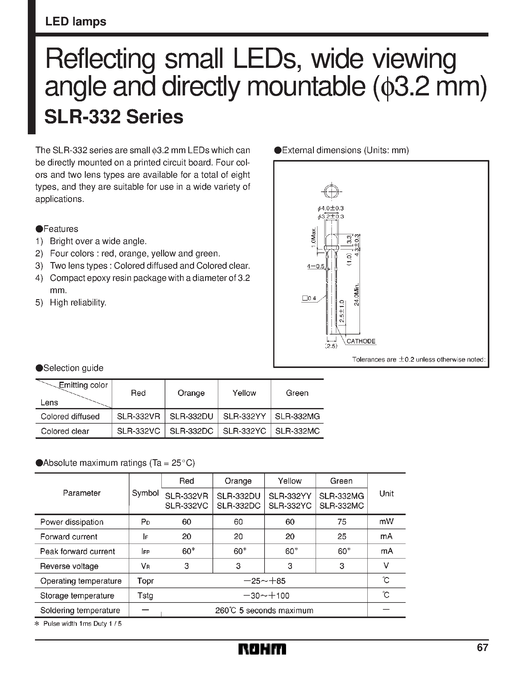 Datasheet SLR-343DU - STANDARD TYPE 3.1 CIRCULAR TYPE LED LAMPS page 1