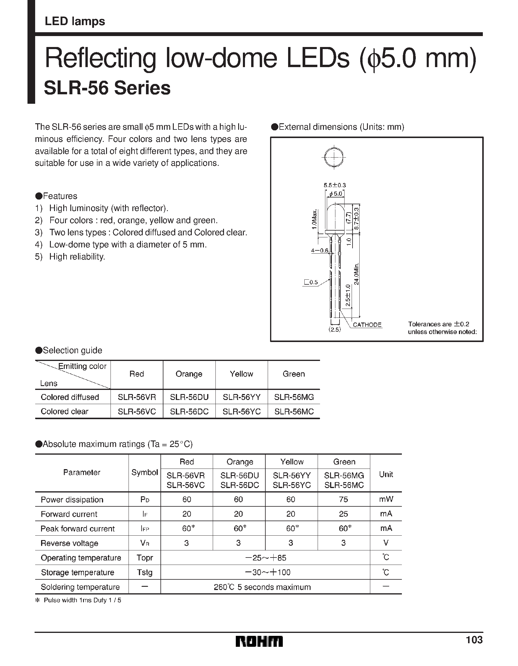 Datasheet SLR343BCT page 1 Datasheet SLR343BCT - HIGH BRIGHTNESS TYPE 3.1 CIRCULAR TYPE LED LAMPS page 1