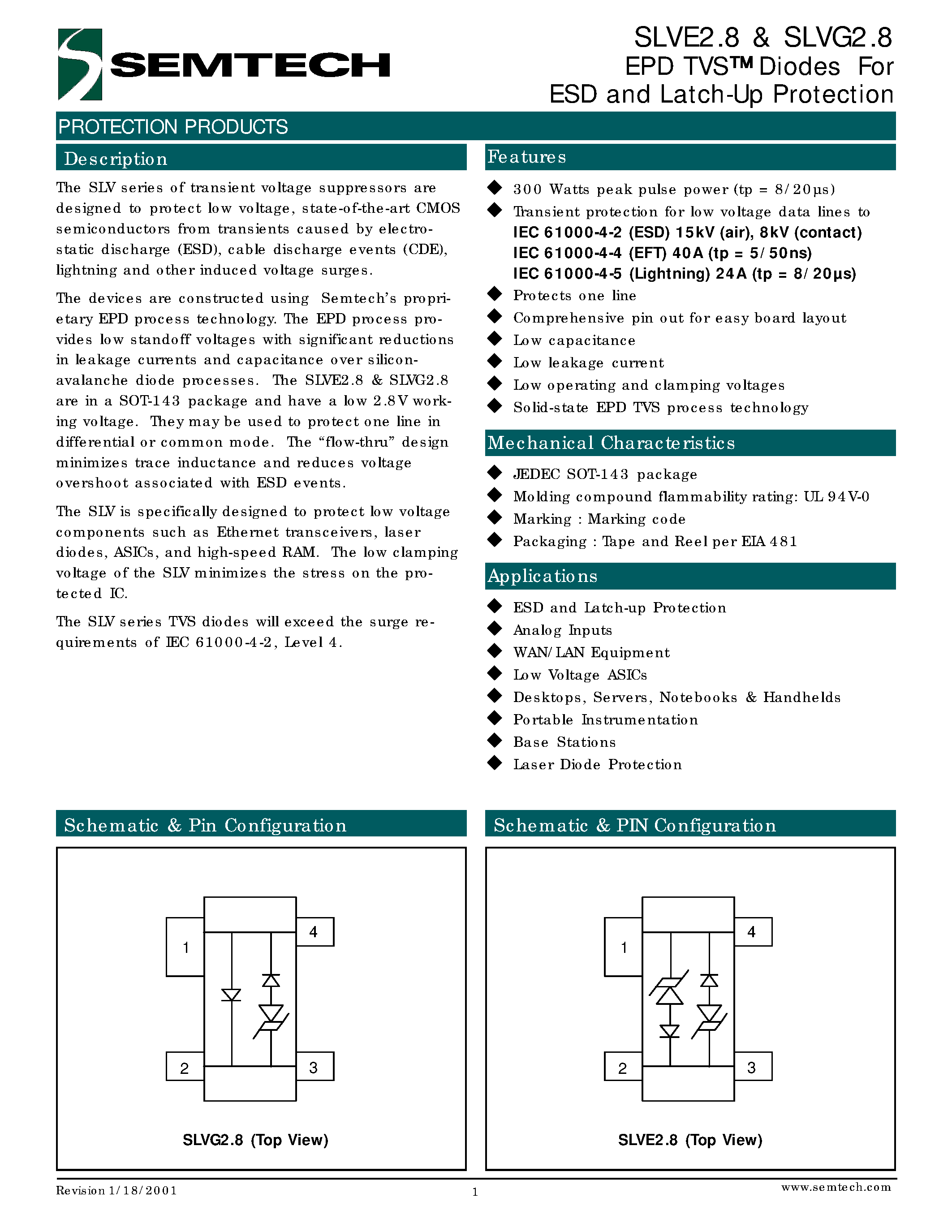 Даташит на микросхему SLVG2.8TC страница 1 Даташит SLVG2.8TC - EPD TVS Diodes For ESD and Latch-Up Protection страница 1