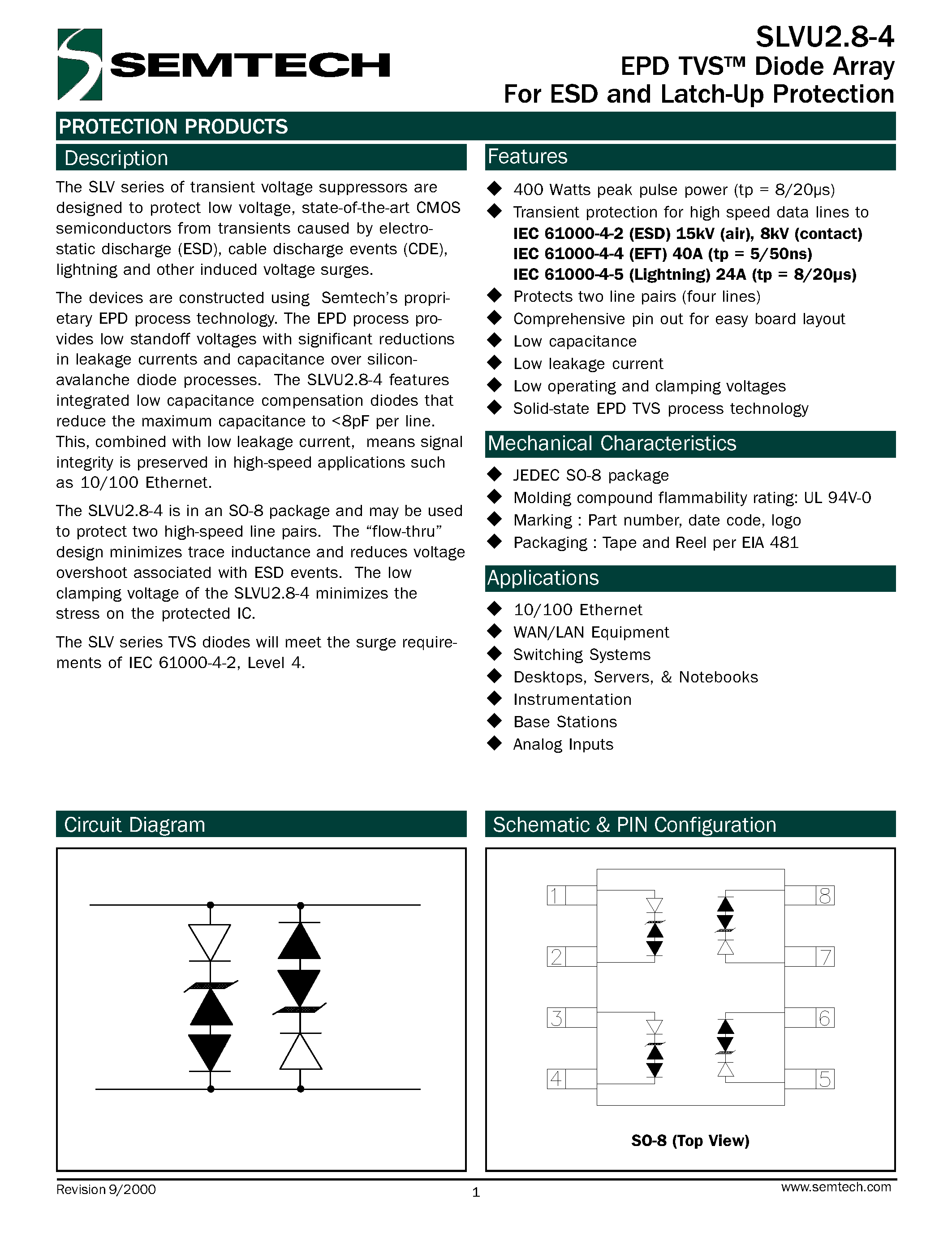 Datasheet SLVU2.8-4 page 1 Datasheet SLVU2.8-4 - EPD TVS Diodes Array For ESD and Latch-Up Protection page 1