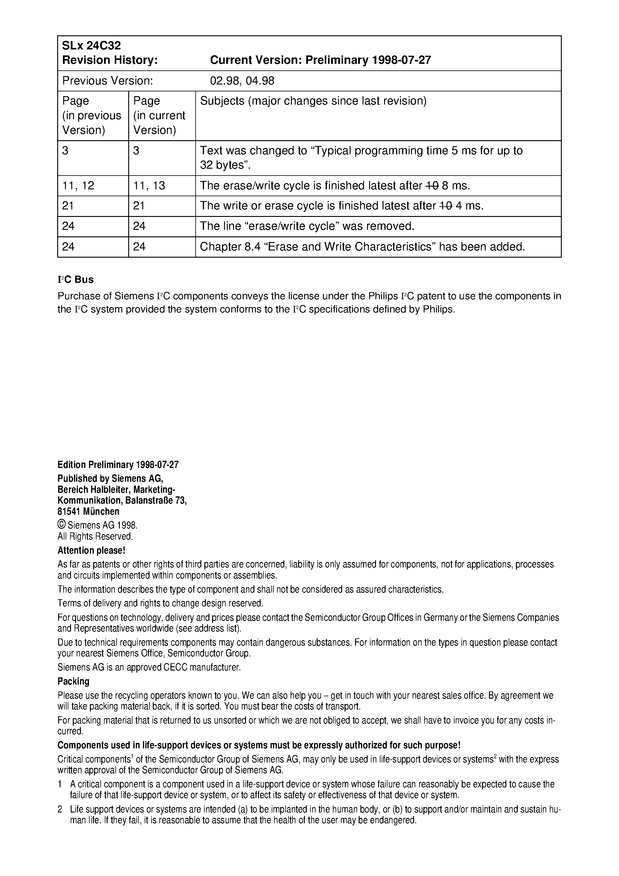 Datasheet SLX24C32 page 2 Datasheet SLX24C32 - 32 Kbit 4096 x 8 bit Serial CMOS EEPROMs/ I2C Synchronous 2-Wire Bus page 2