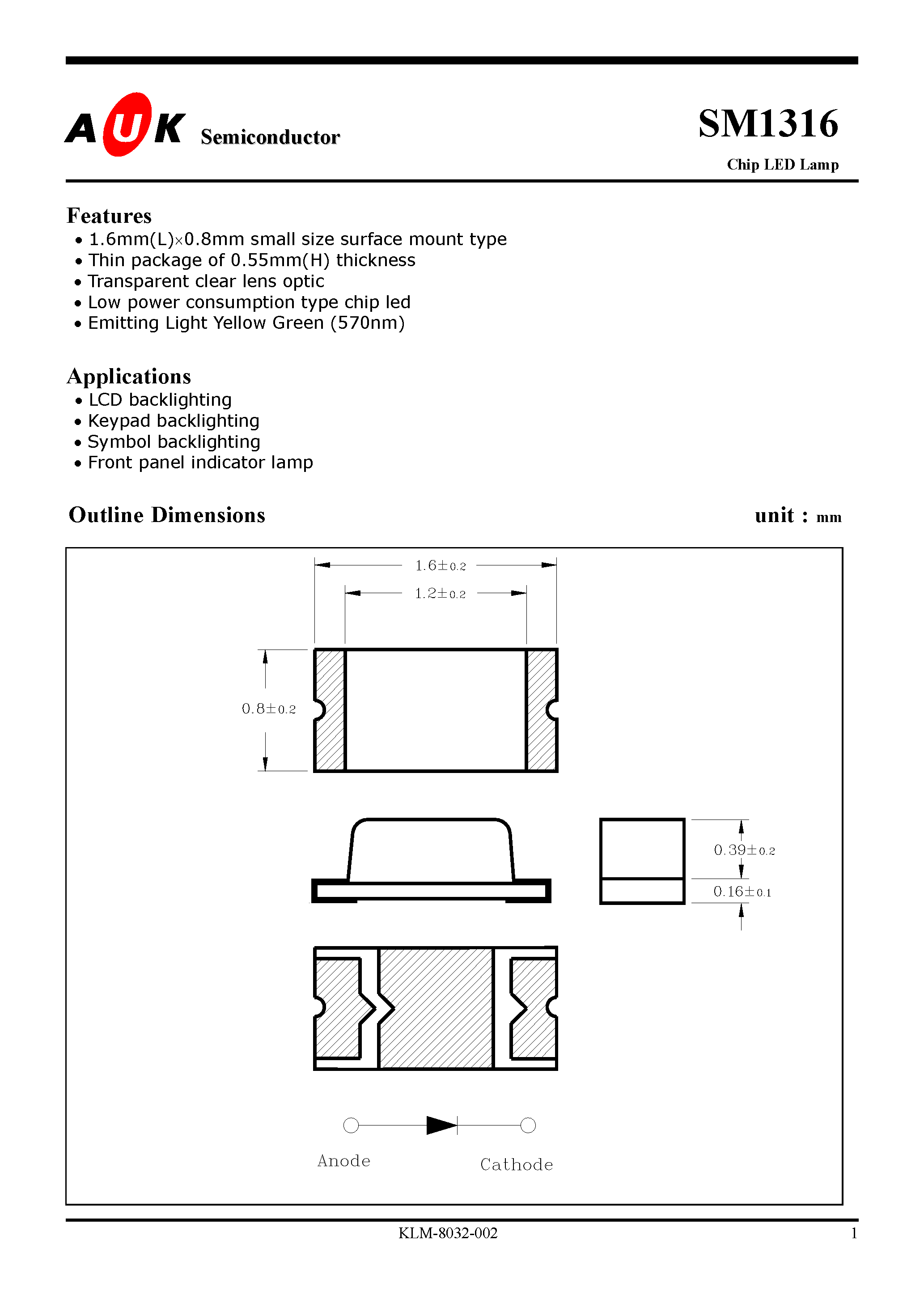 Datasheet SM1316 page 1 Datasheet SM1316 - Chip LED Lamp page 1