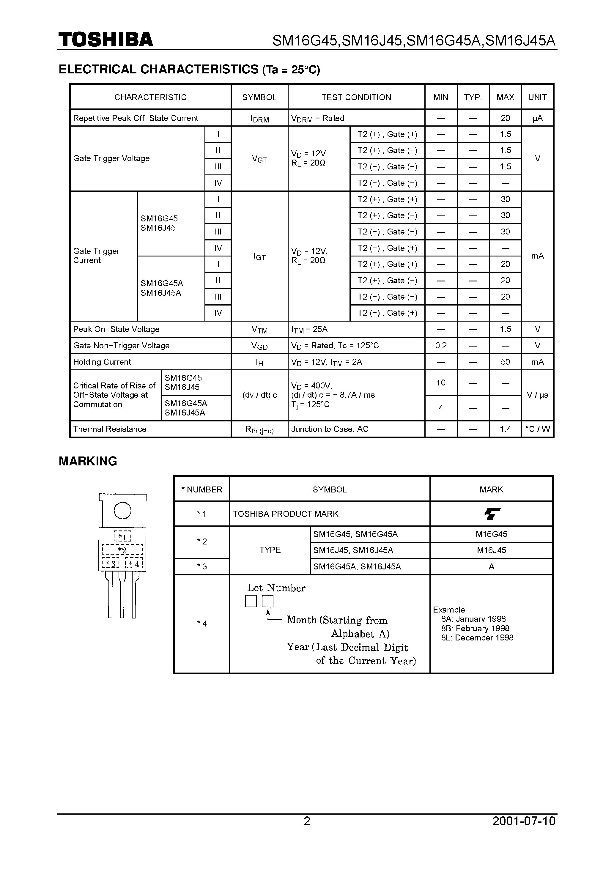 Datasheet SM16J45 page 2 Datasheet SM16J45 - AC POWER CONTROL APPLICATIONS page 2