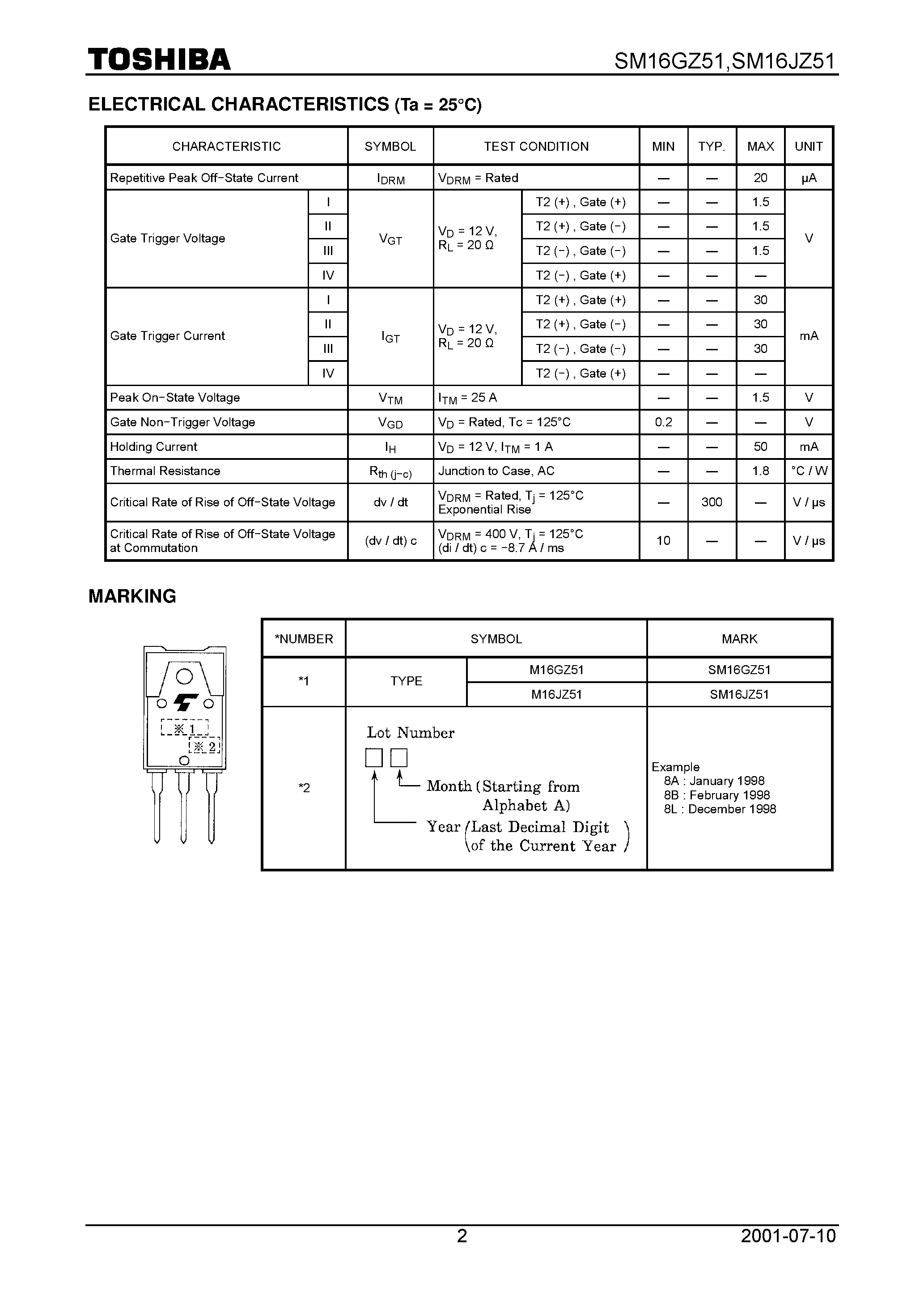 Datasheet SM16JZ51 page 2 Datasheet SM16JZ51 - AC POWER CONTROL APPLICATIONS page 2