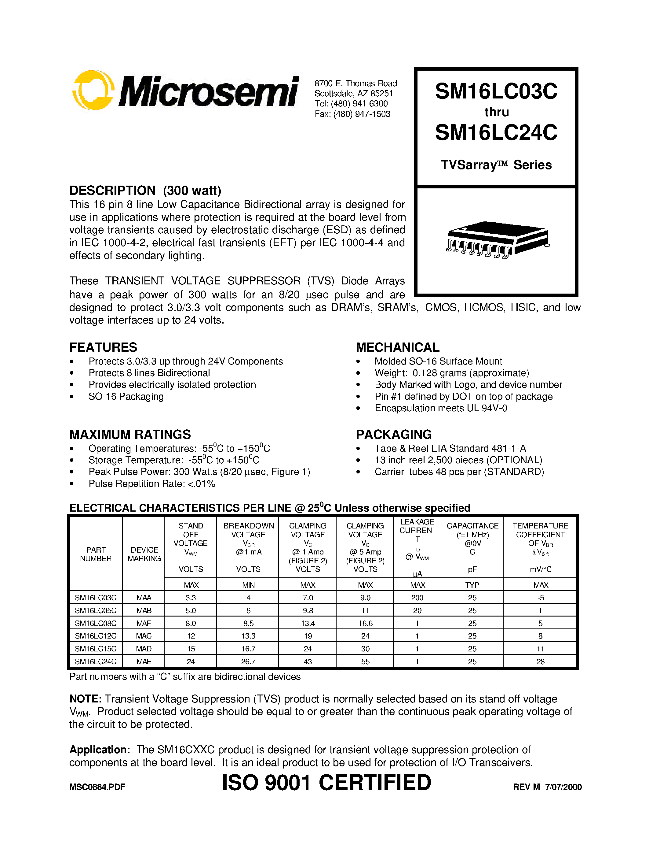 Datasheet SM16LC24C - TVSarray Series page 1