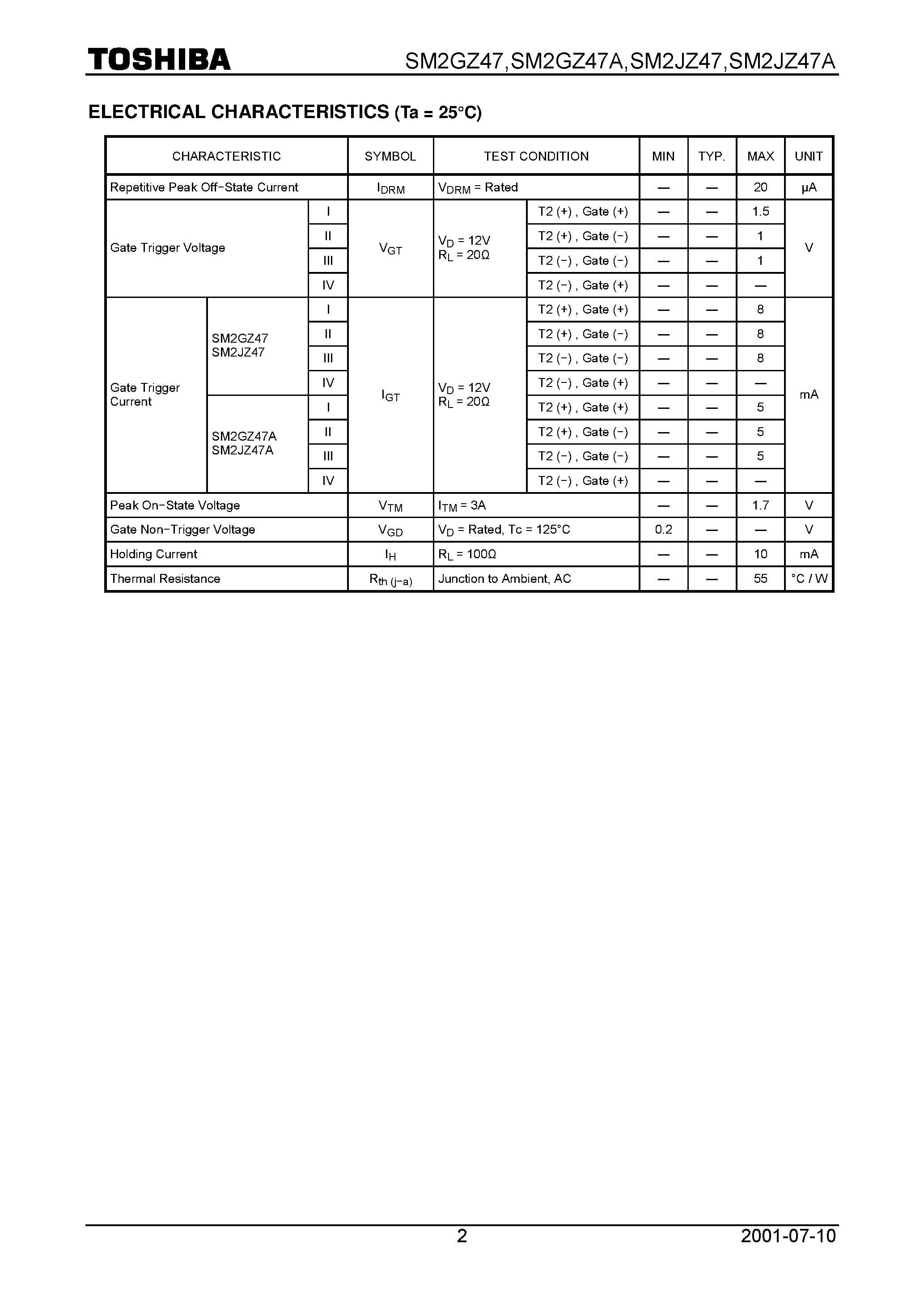 Datasheet SM2GZ47 - AC POWER CONTROL APPLICATIONS page 2