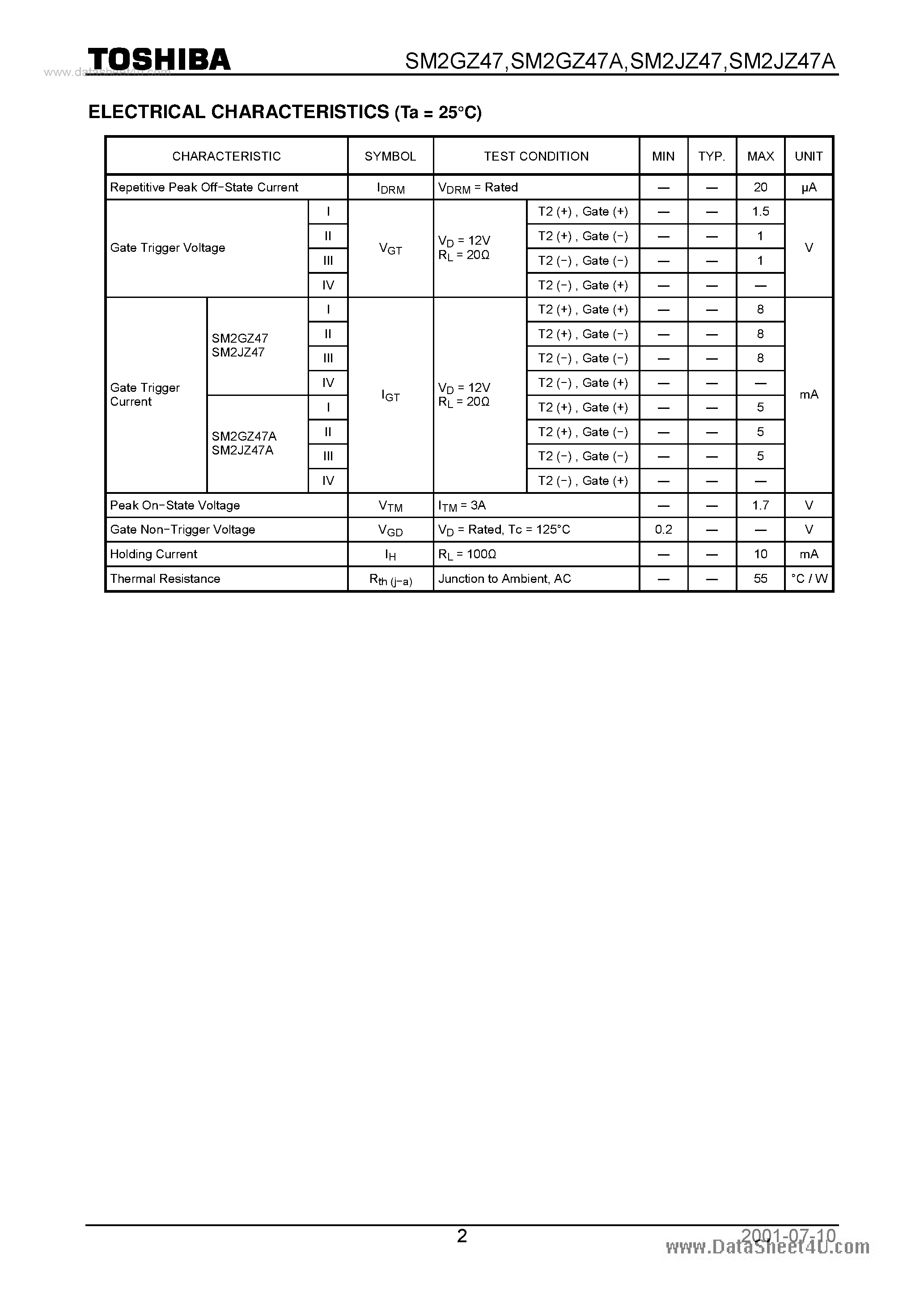 Datasheet SM2JZ47A - AC POWER CONTROL APPLICATIONS page 2