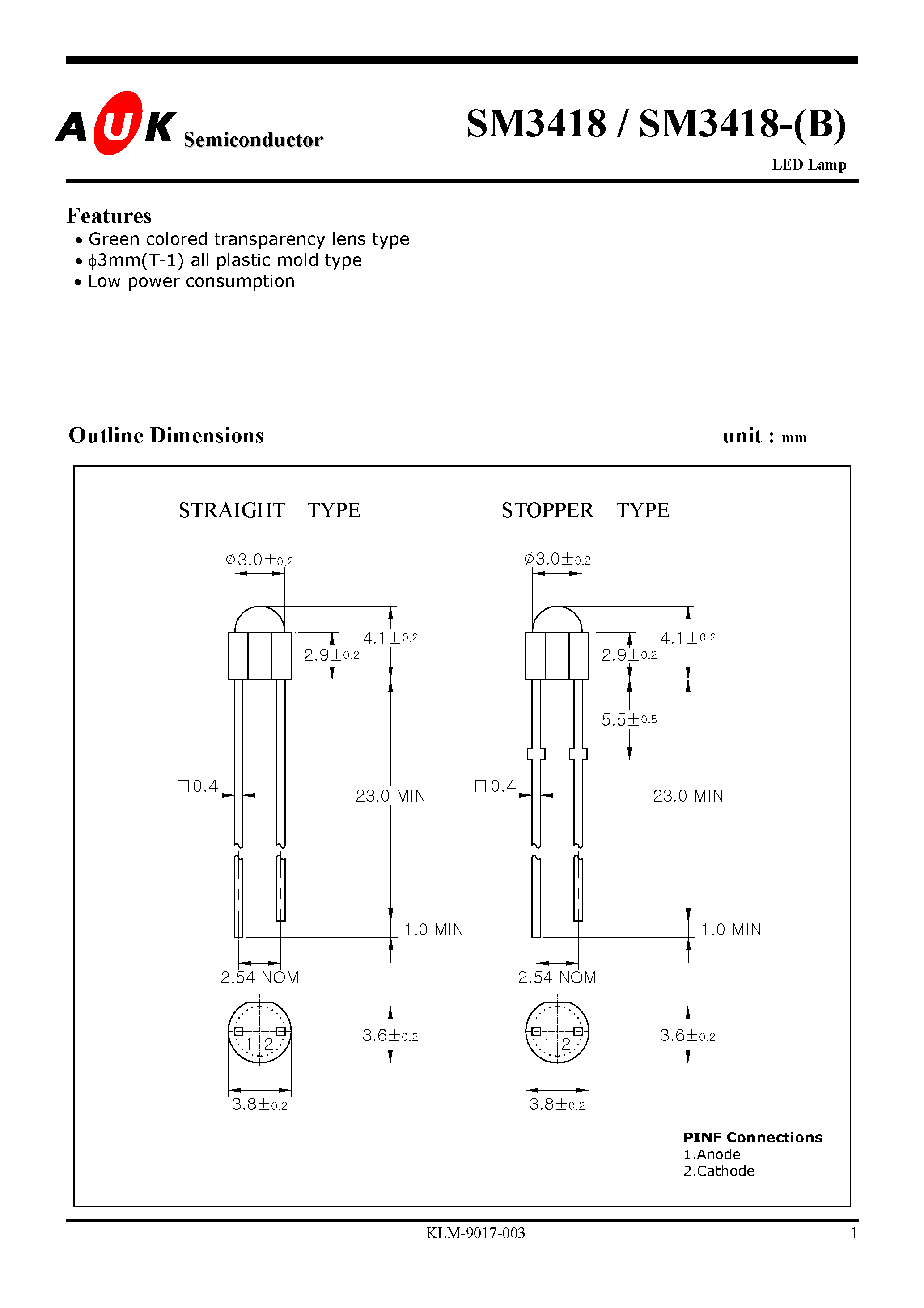 Datasheet SM3418-(B) page 1 Datasheet SM3418-(B) - LED Lamp page 1