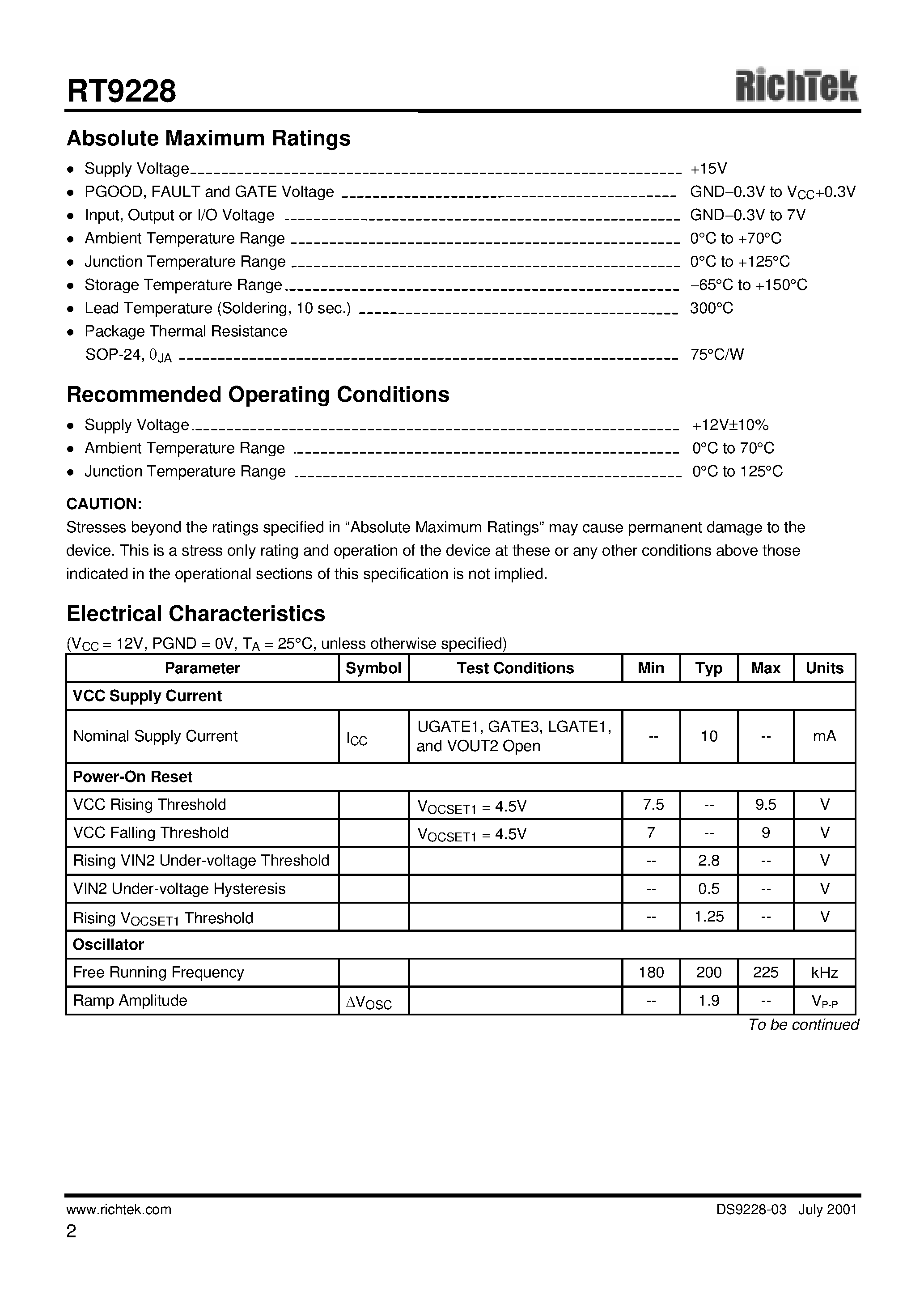 Даташит RT9228 - ADVANCED PWM AND DUAL LINEAR POWER CONTROLLER страница 2