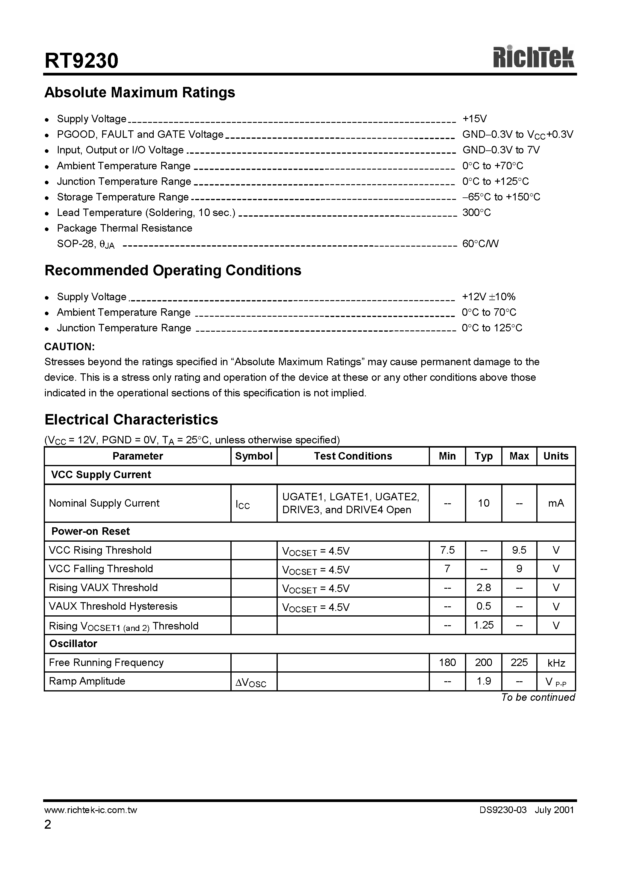 Даташит RT9230CS - 1.5V ADVANCED DUAL PWM AND DUAL LINEAR POWER CONTROLLER страница 2