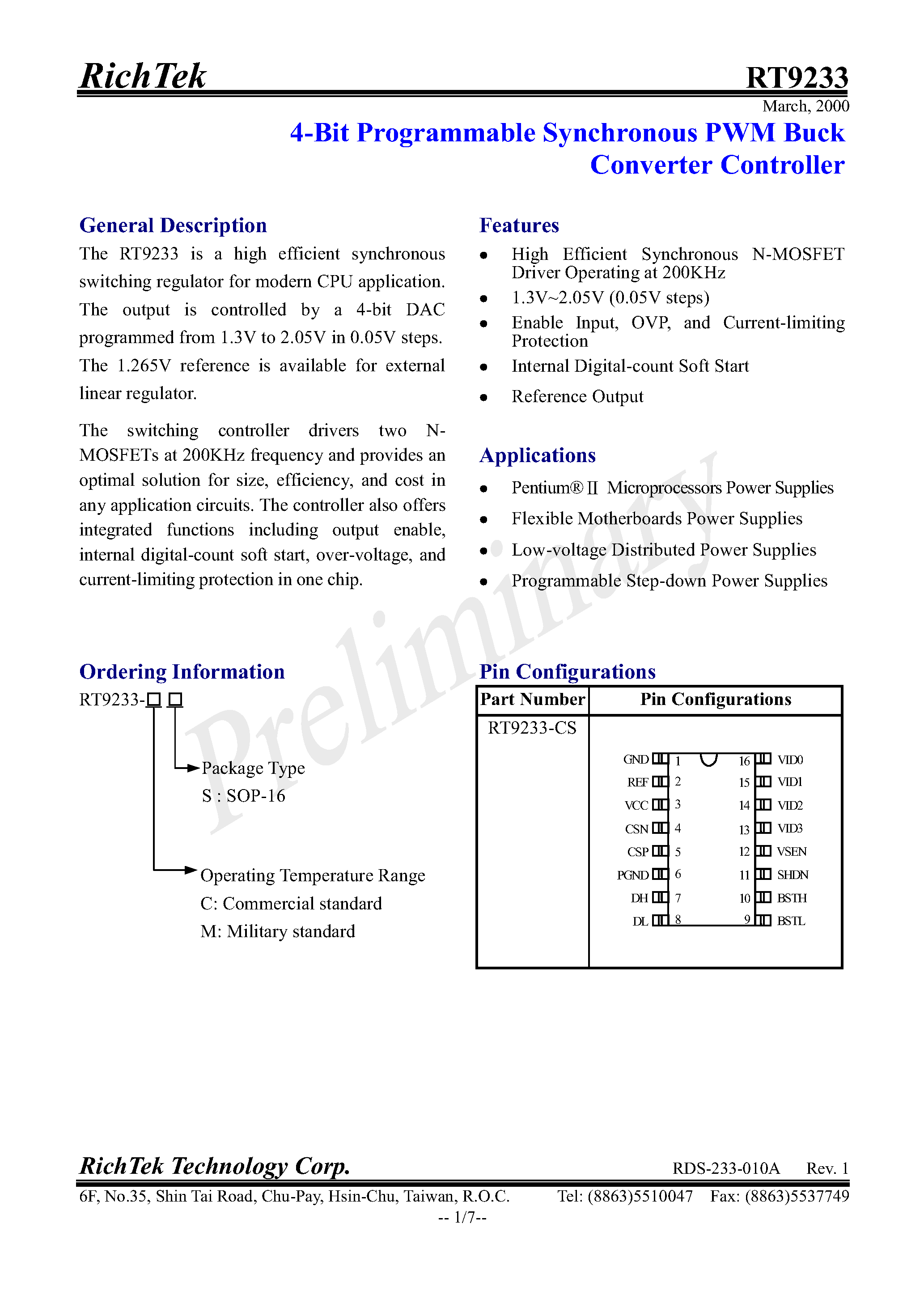 Datasheet RT9233-MS - 4 BIT PROGRAMMABLE SYNCHRONOUS PWM BUCK CONVERTER CONTROLLER page 2