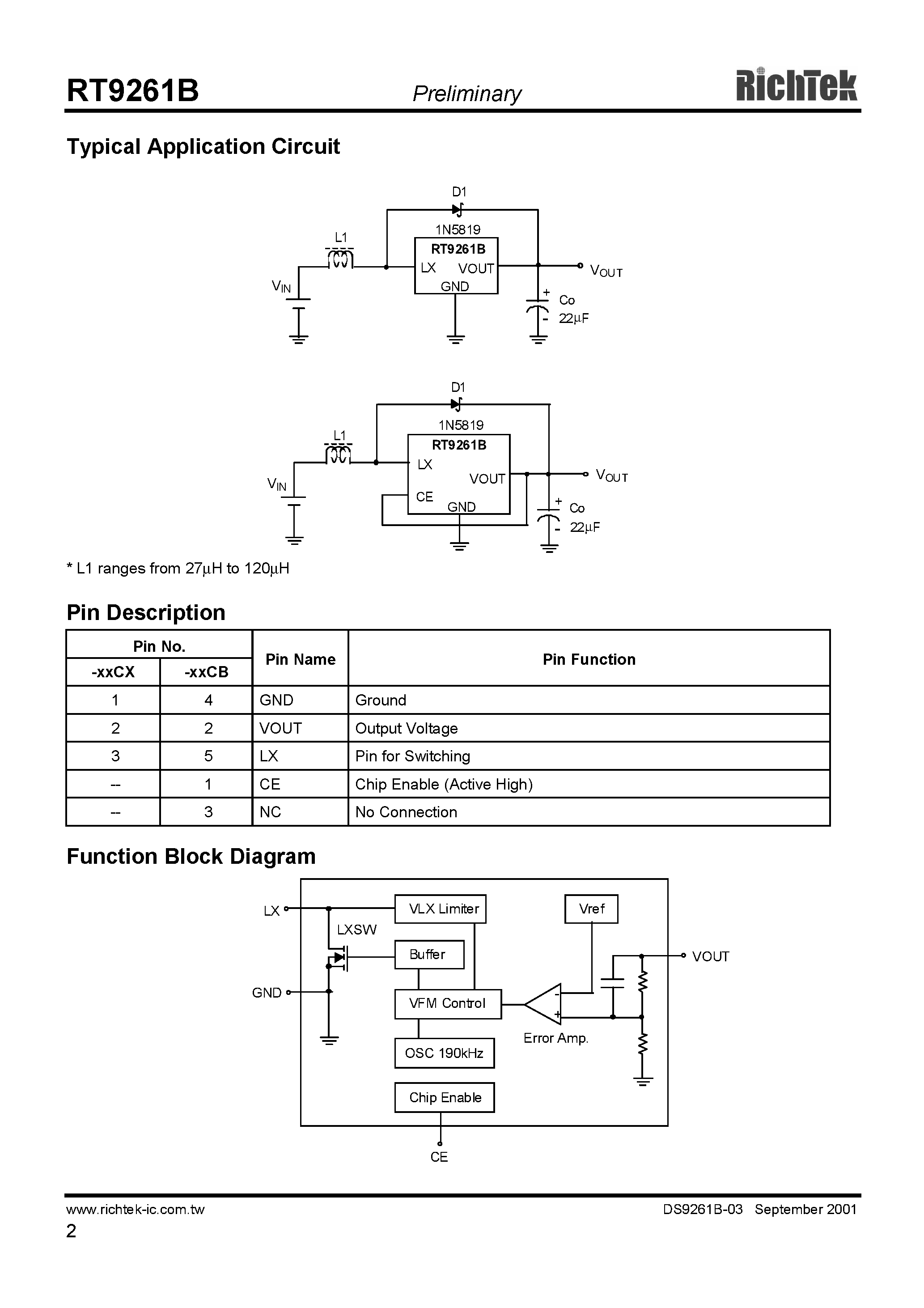 Datasheet RT9261B-16CB - VFM STEP UP DC/DC CONVERTER page 2