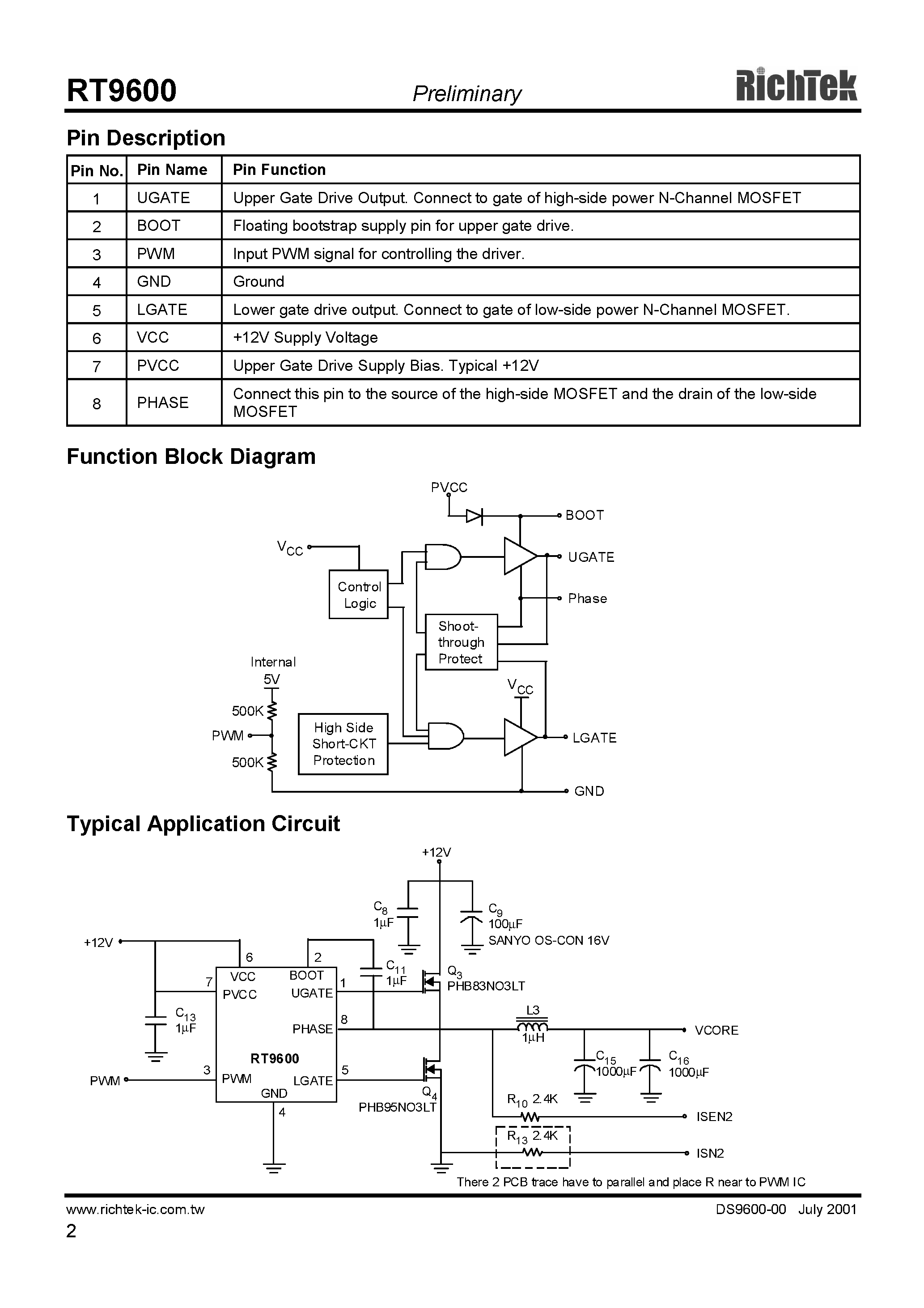 Datasheet RT9600CS page 2 Datasheet RT9600CS - SYNCHRONOUS-RECTIFIED BUCK MOSFET DRIVERS page 2