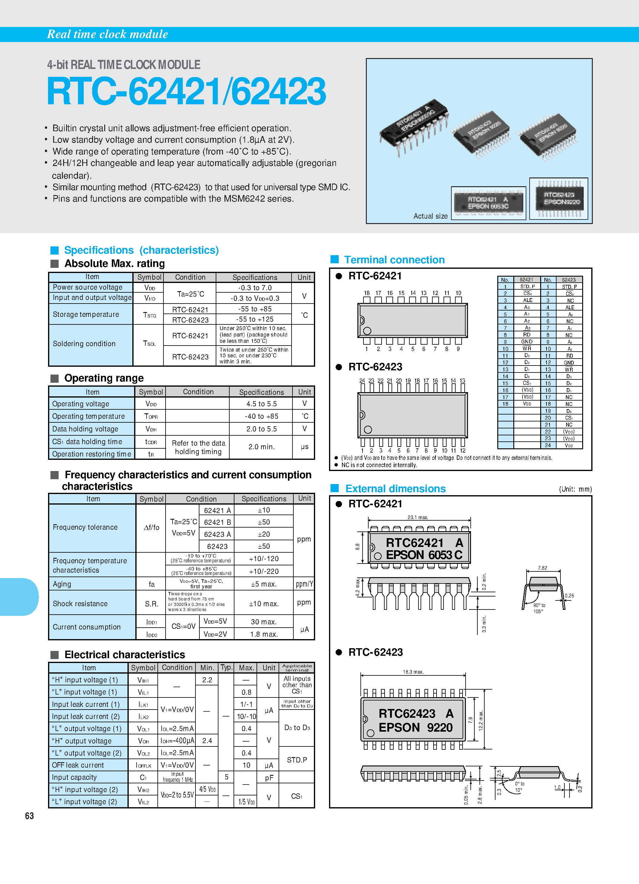 Datasheet RTC62421 - 4-bit REAL TIME CLOCK MODULE page 1