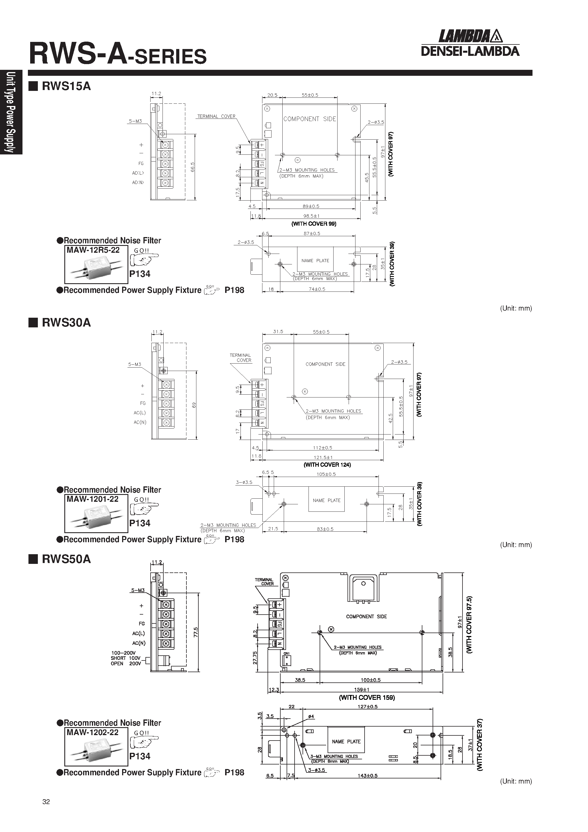 Datasheet RWS200A-3 - Single output 15W ~ 450W page 2