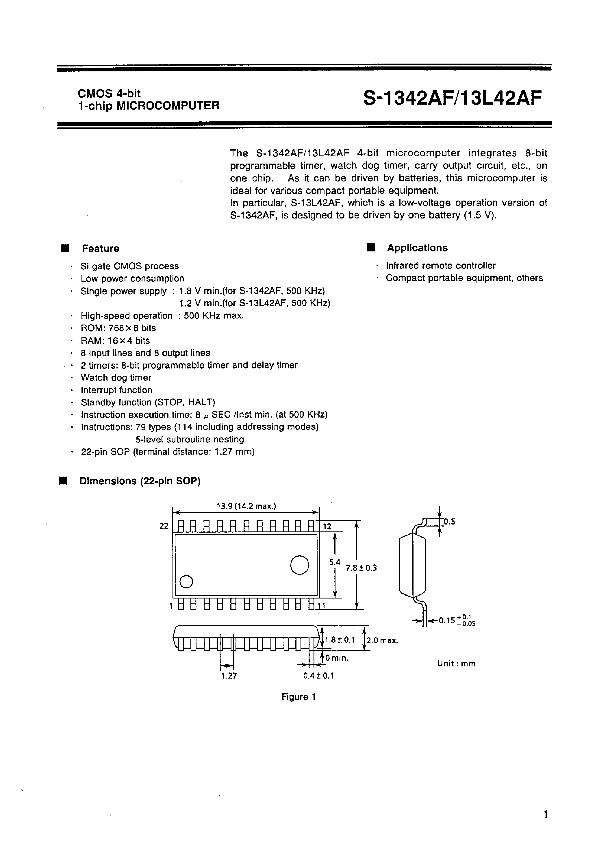Даташит S-1342AF - CMOS 4-bit 1-chip MICROCOMPUTER страница 2
