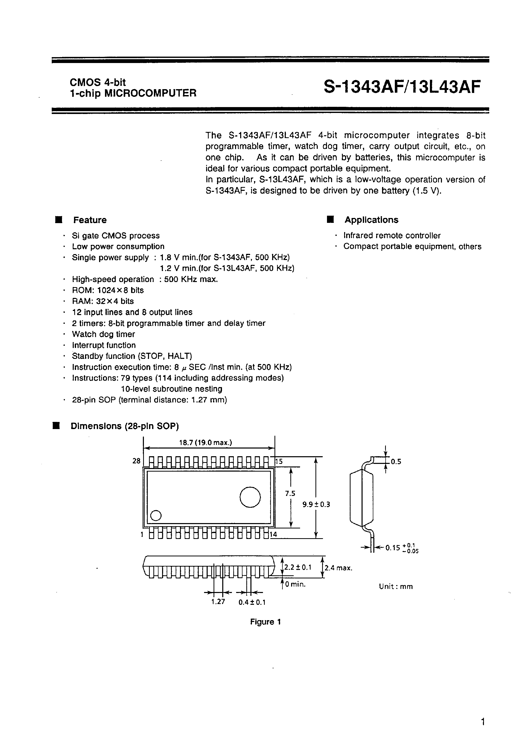 Datasheet S-1343AF page 2 Datasheet S-1343AF - CMOS 4-bit 1-chip MICROCOMPUTER page 2
