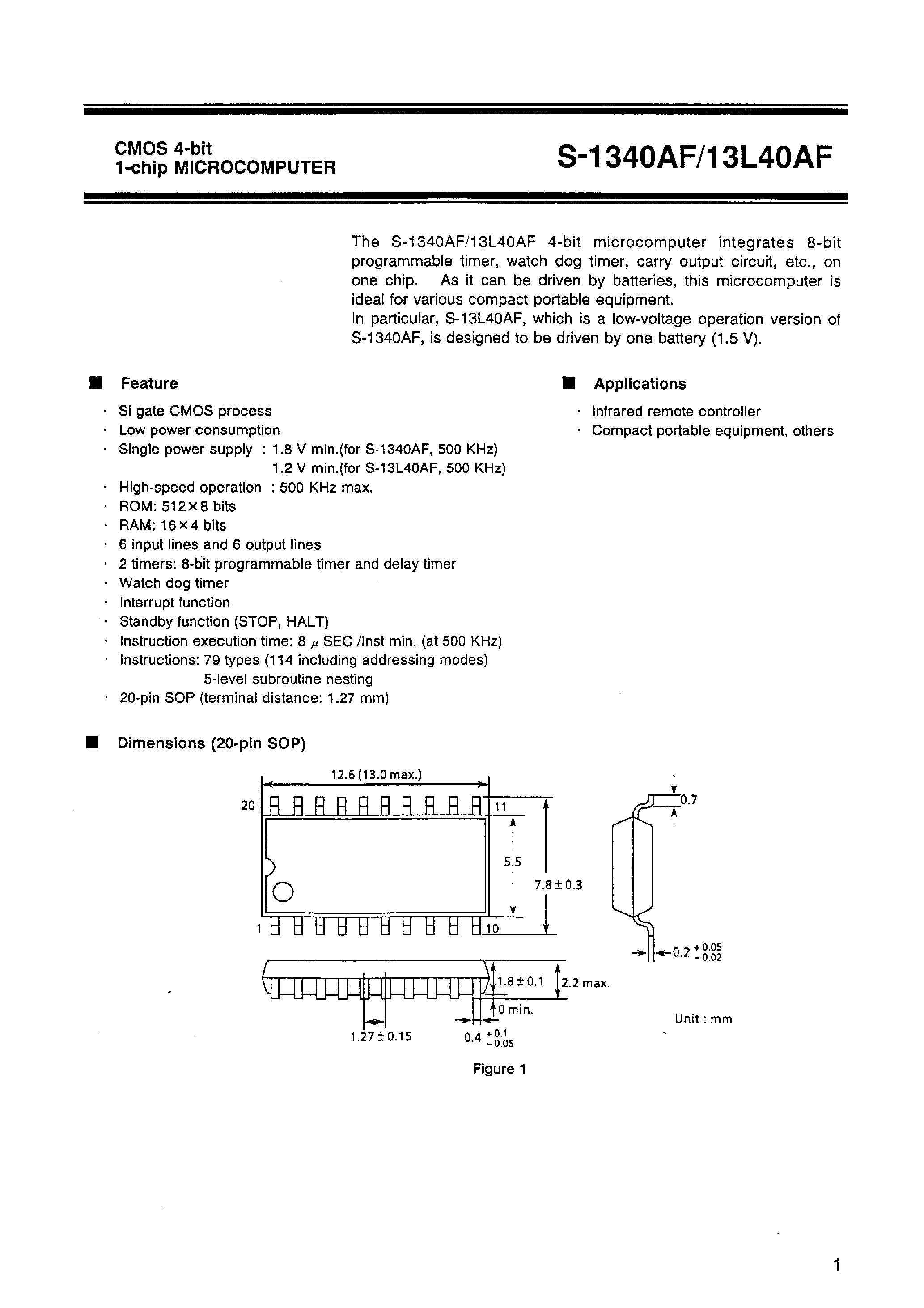 Даташит S-13L40AF - CMOS 4-bit 1-chip MICROCOMPUTER страница 2