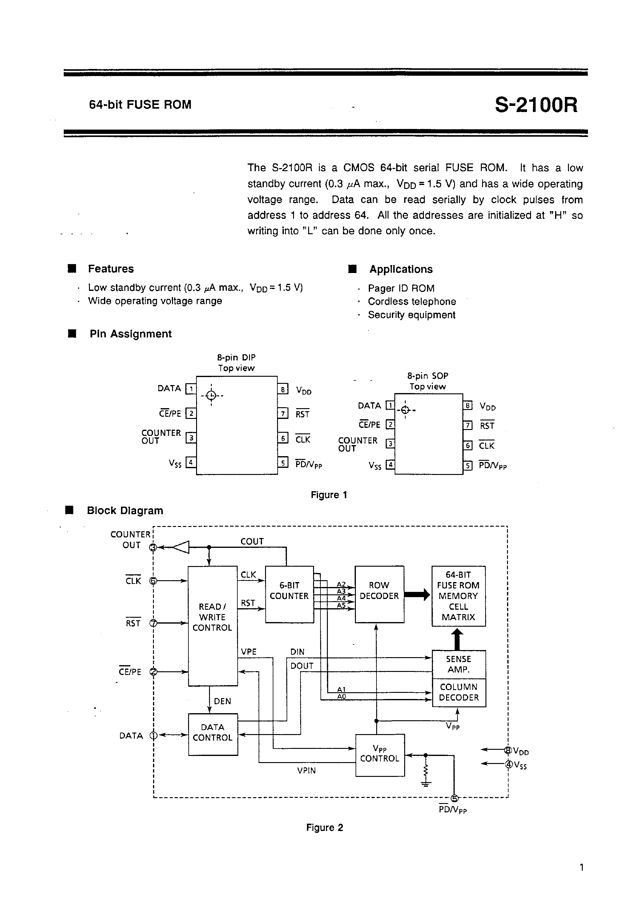 Даташит S-2100R - 64-bit FUSE ROM страница 2