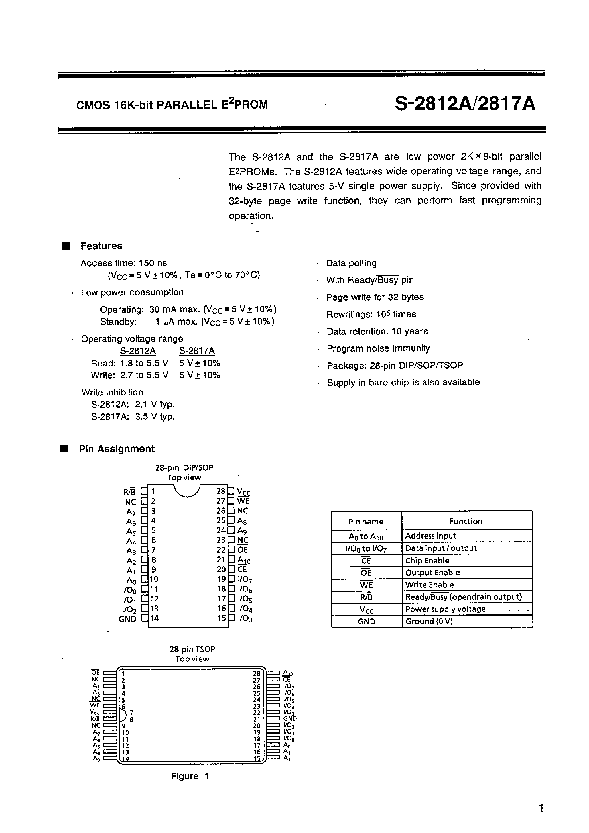 Даташит на микросхему S-2817A страница 2 Даташит S-2817A - CMOS 16K-bit PARALLEL EEPROM страница 2