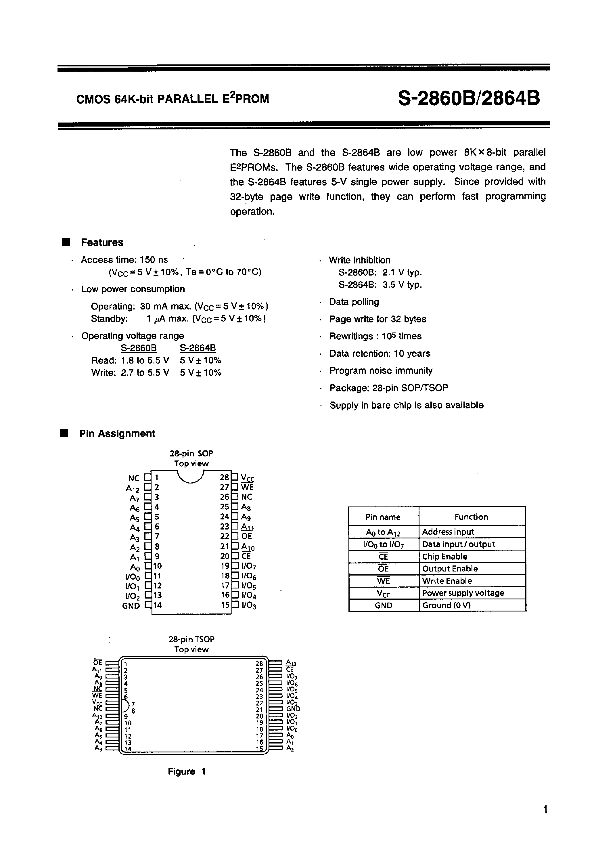 Даташит на микросхему S-2864B страница 2 Даташит S-2864B - CMOS 64K-bit PARALLEL EEPROM страница 2