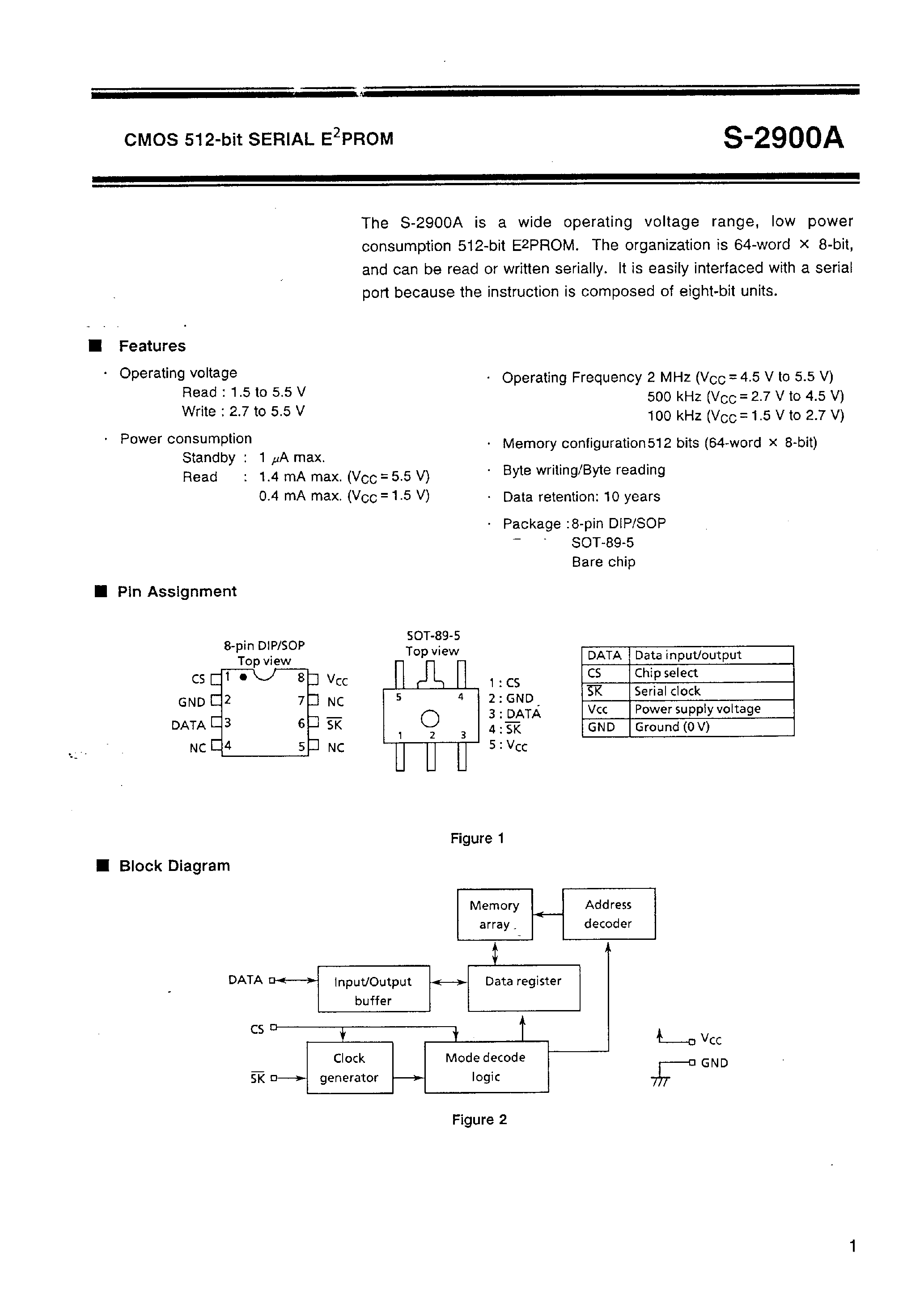 Даташит на микросхему S-2900AUP страница 2 Даташит S-2900AUP - CMOS 512-bit SERIAL EEPROM страница 2