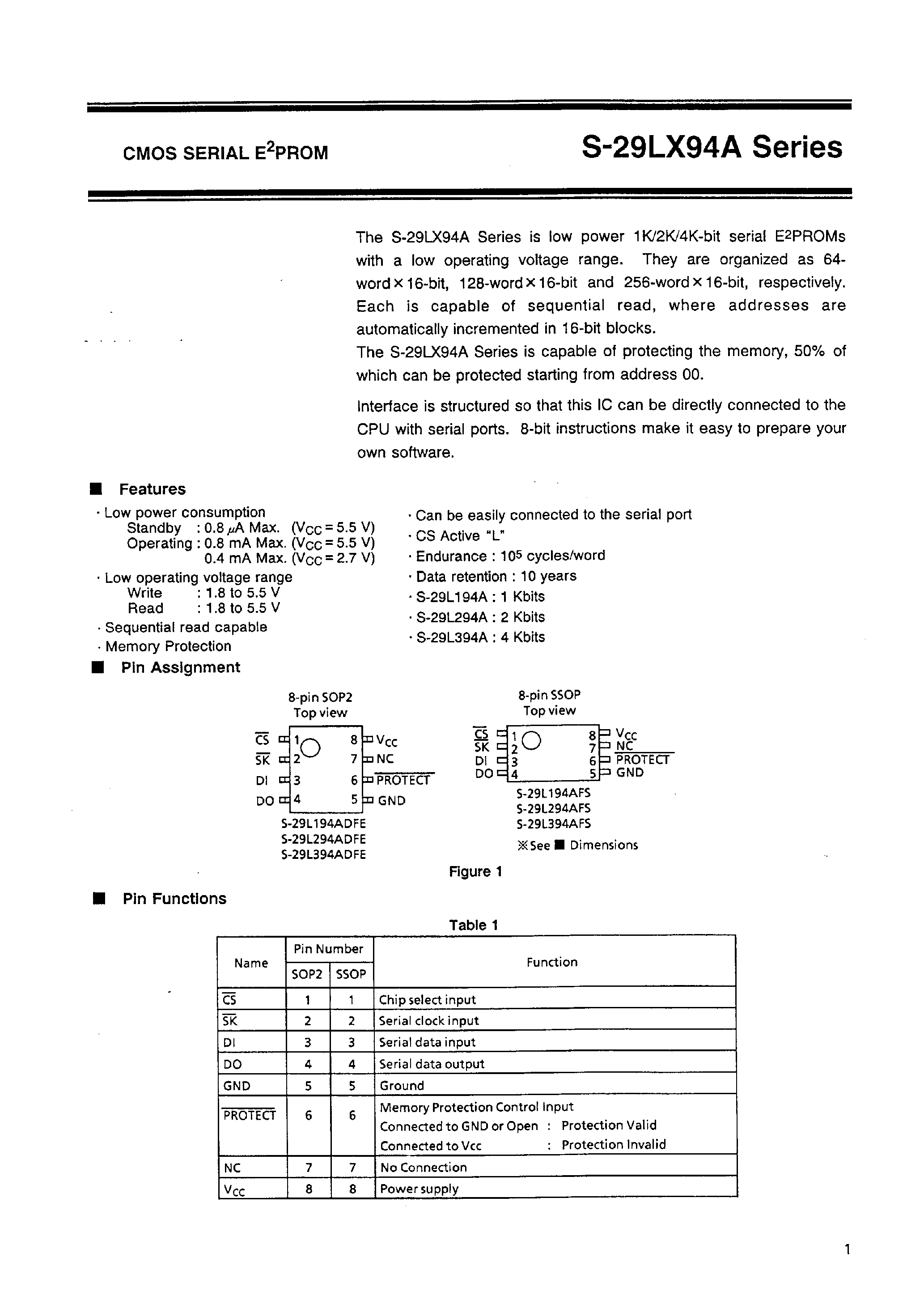 Даташит на микросхему S-29L394ADFE страница 2 Даташит S-29L394ADFE - CMOS SERIAL EEPROM страница 2
