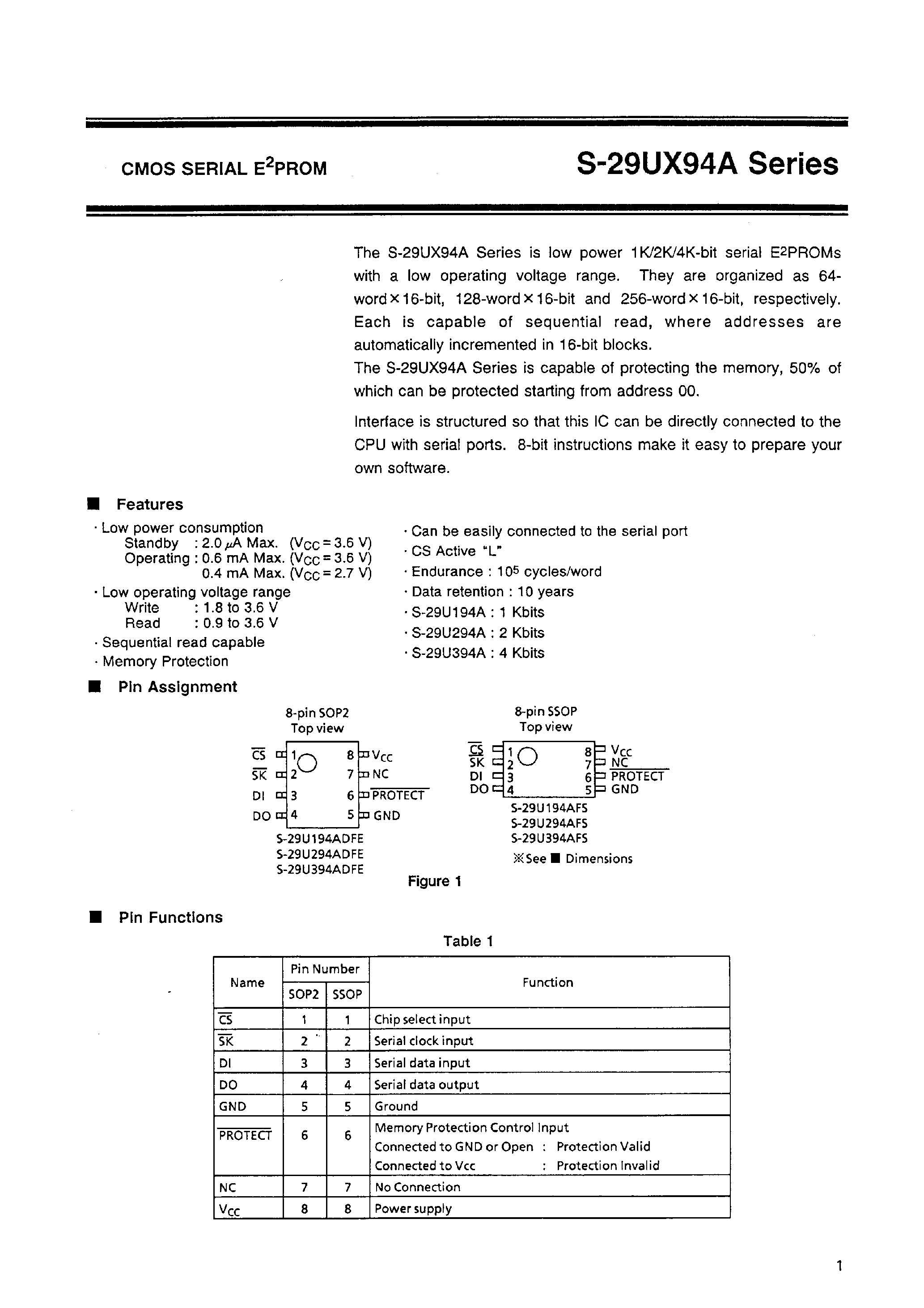 Даташит S-29UX94A - CMOS SERIAL EEPROM страница 2