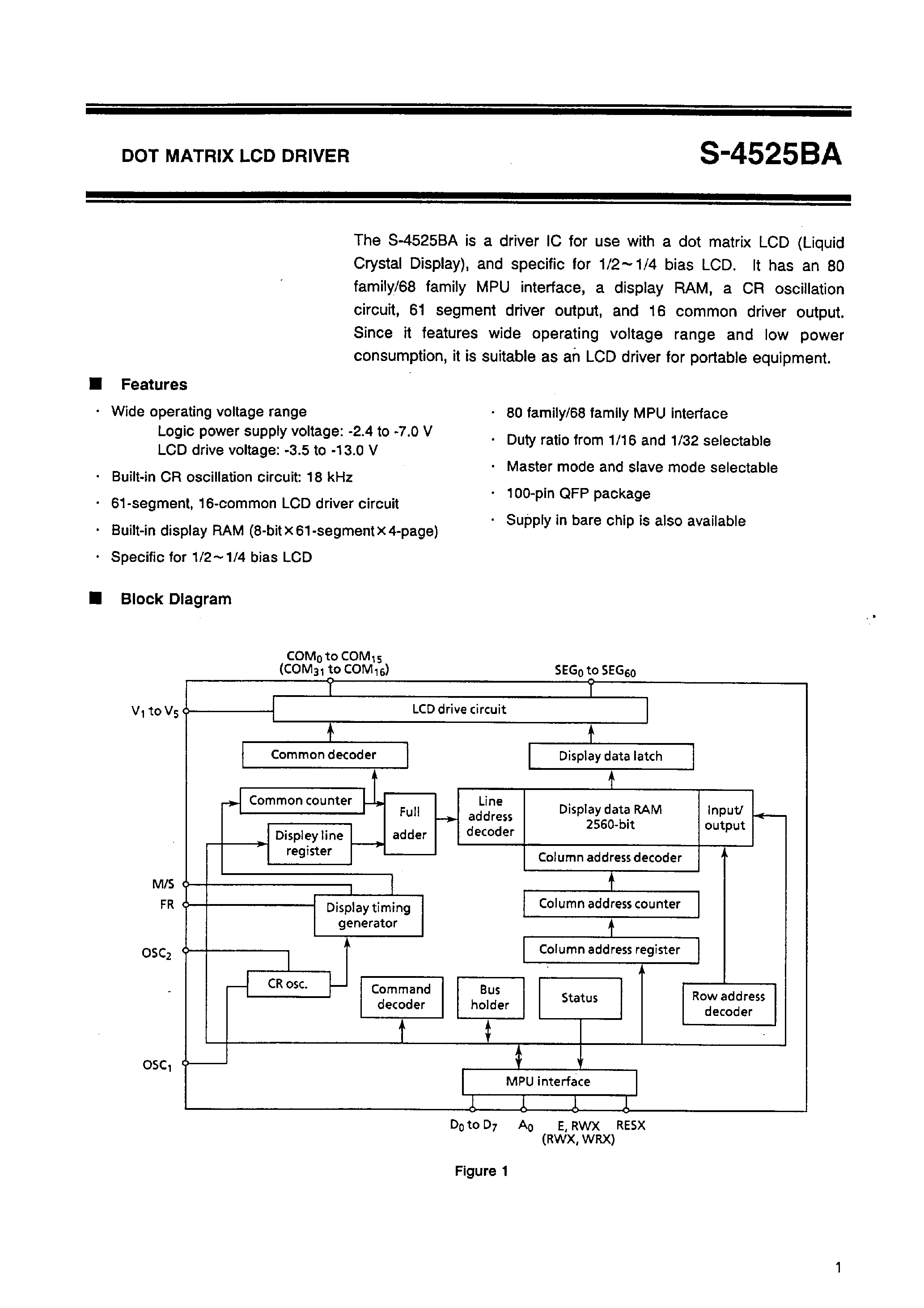 Datasheet S-4525BACG - DOT MATRIX LCD DRIVER page 1