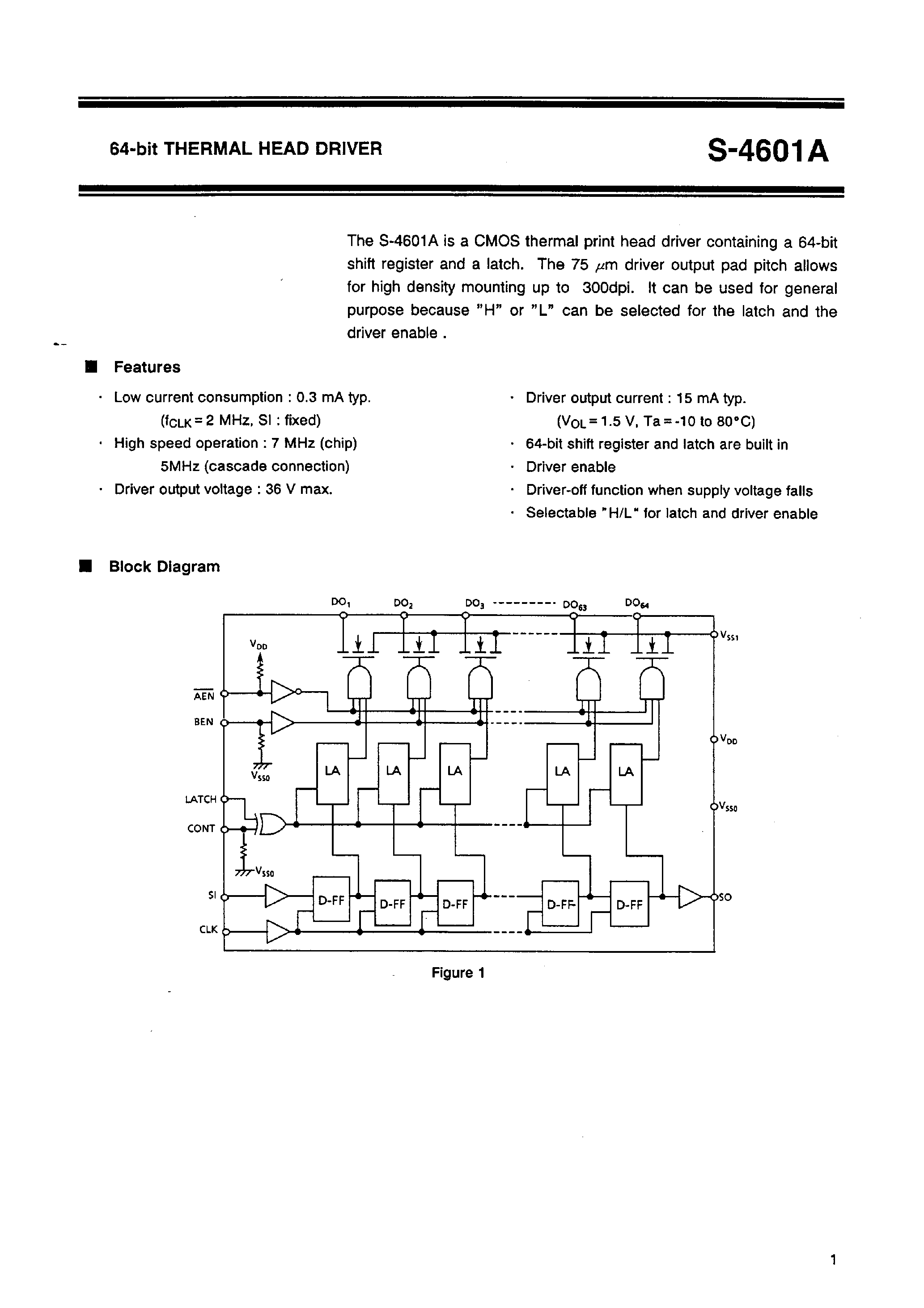 Datasheet S-4601A page 1 Datasheet S-4601A - 64-bit THERMAL HEAD DRIVER page 1