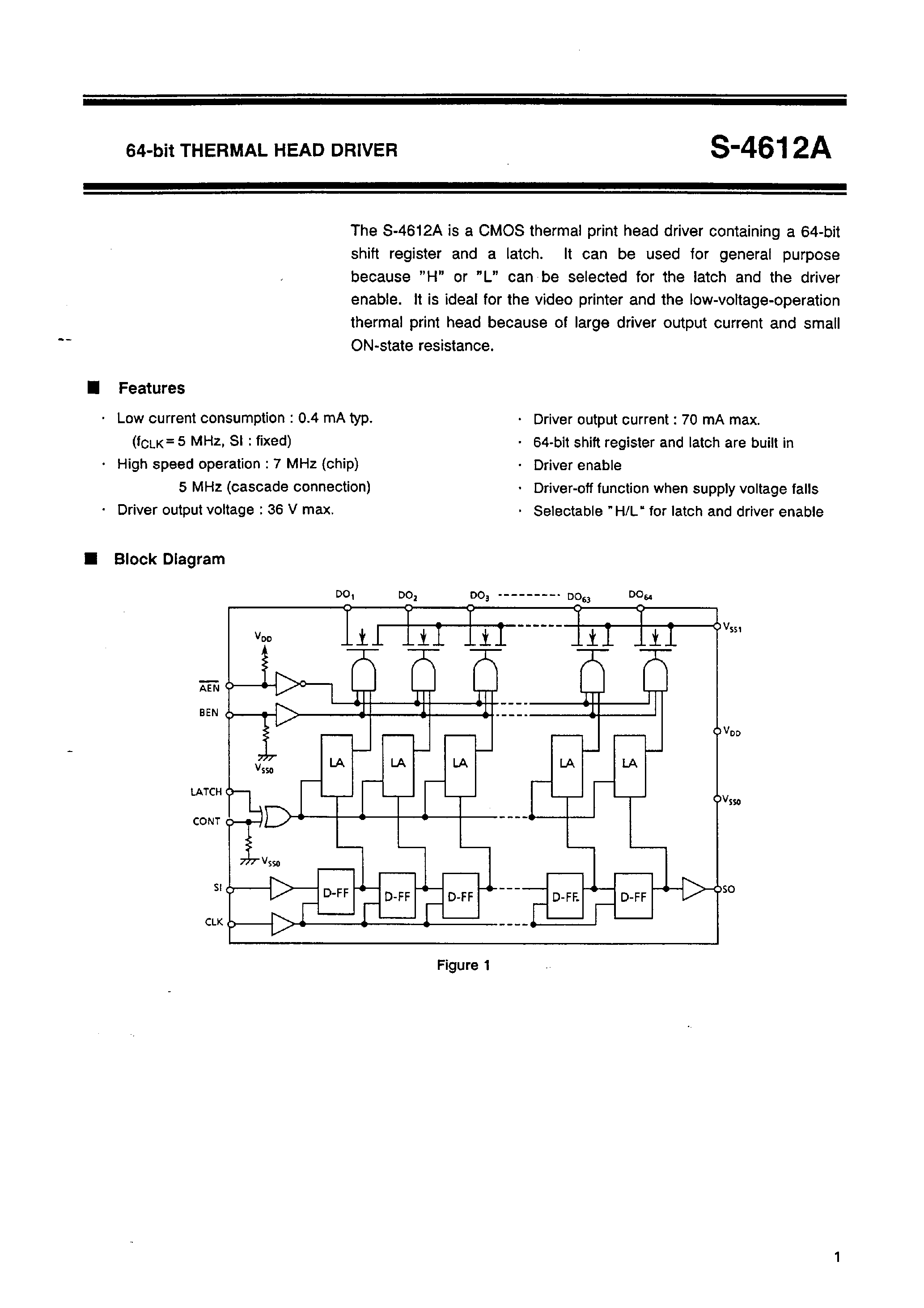 Даташит на микросхему S-4612A страница 1 Даташит S-4612A - 64-bit THERMAL HEAD DRIVER страница 1