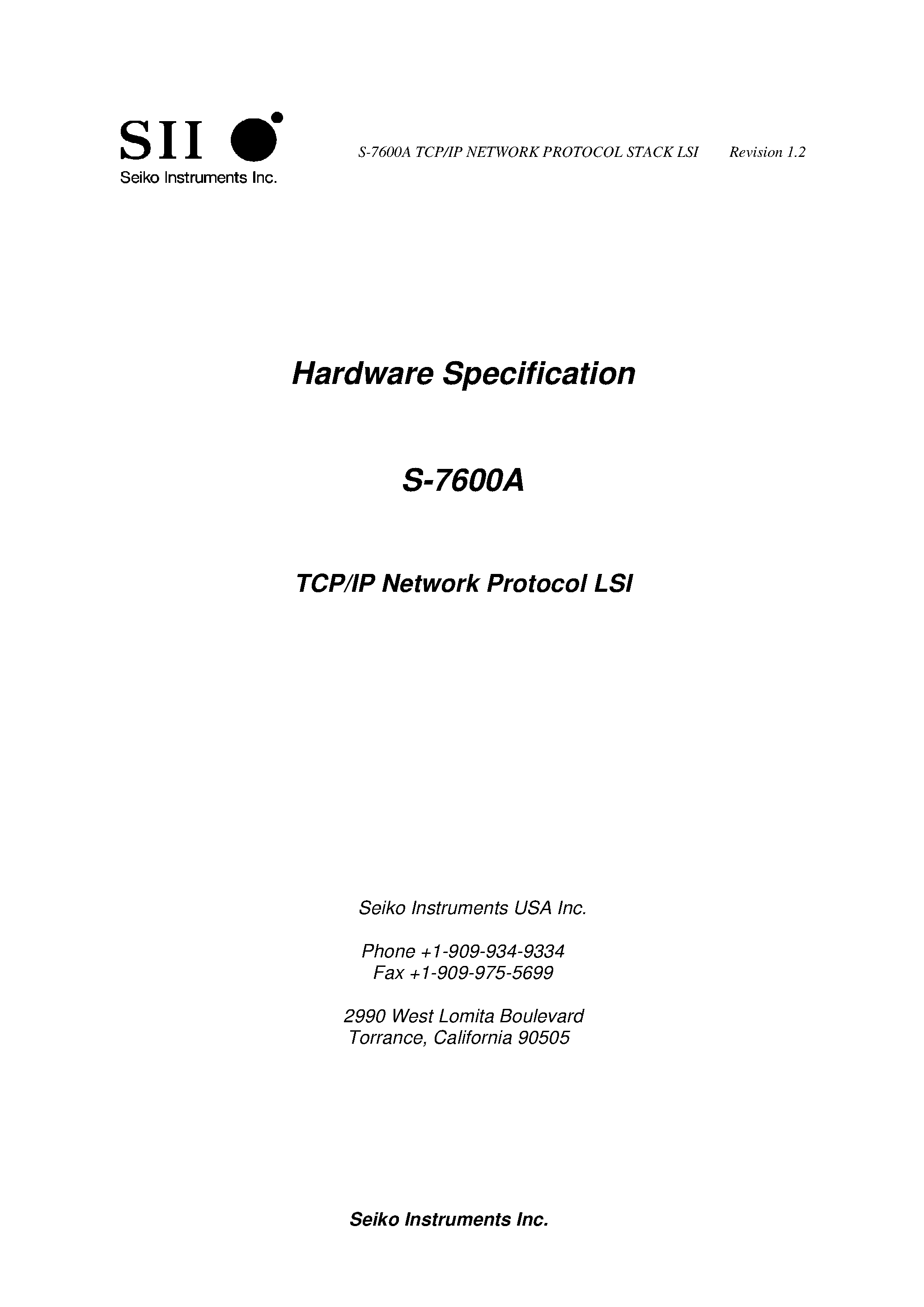 Datasheet S-7600A - TCP/IP Network Protocol LSI page 1