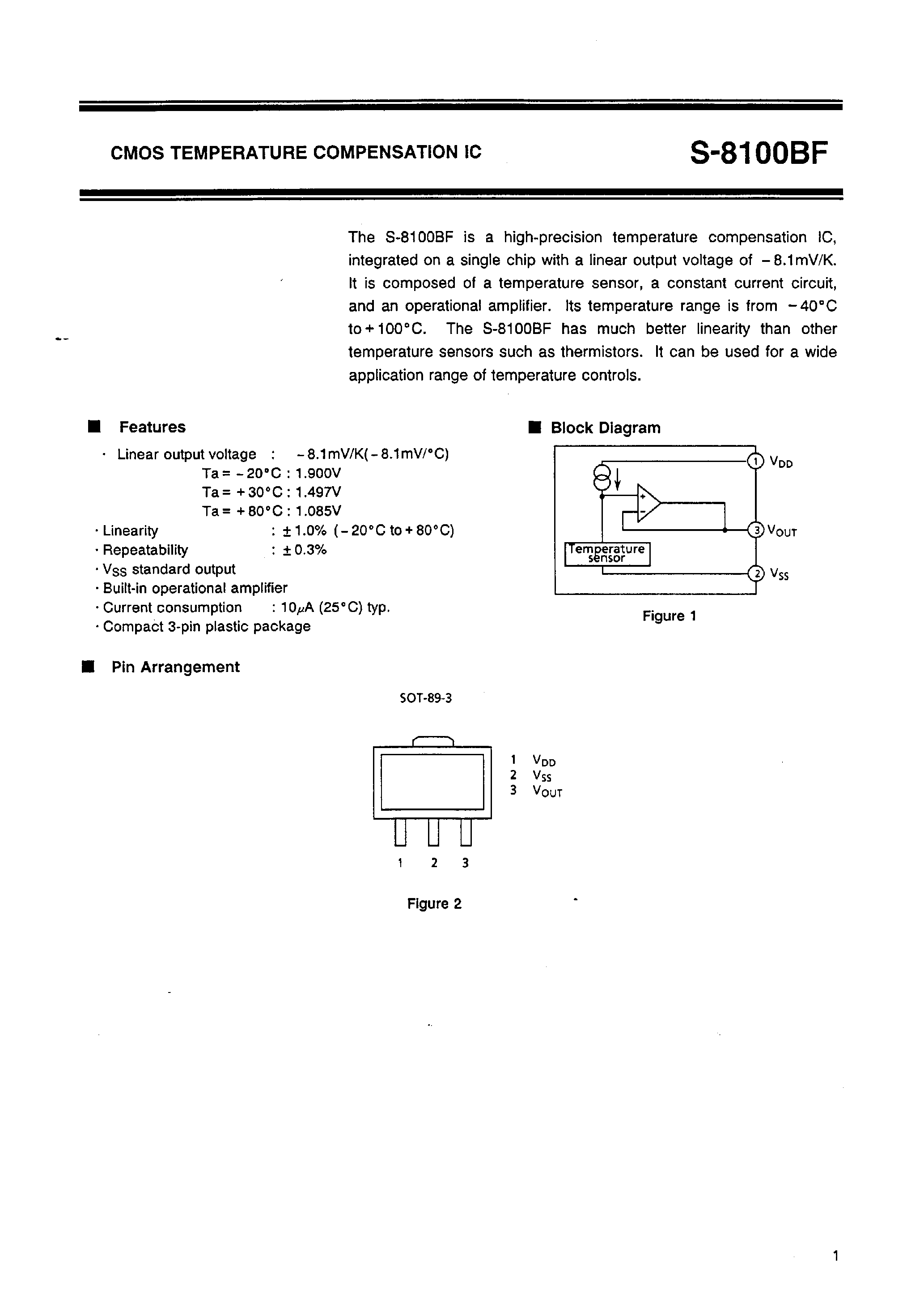 Datasheet S-8100 page 2 Datasheet S-8100 - CMOS TEMPERATURE COMPENSATION IC page 2