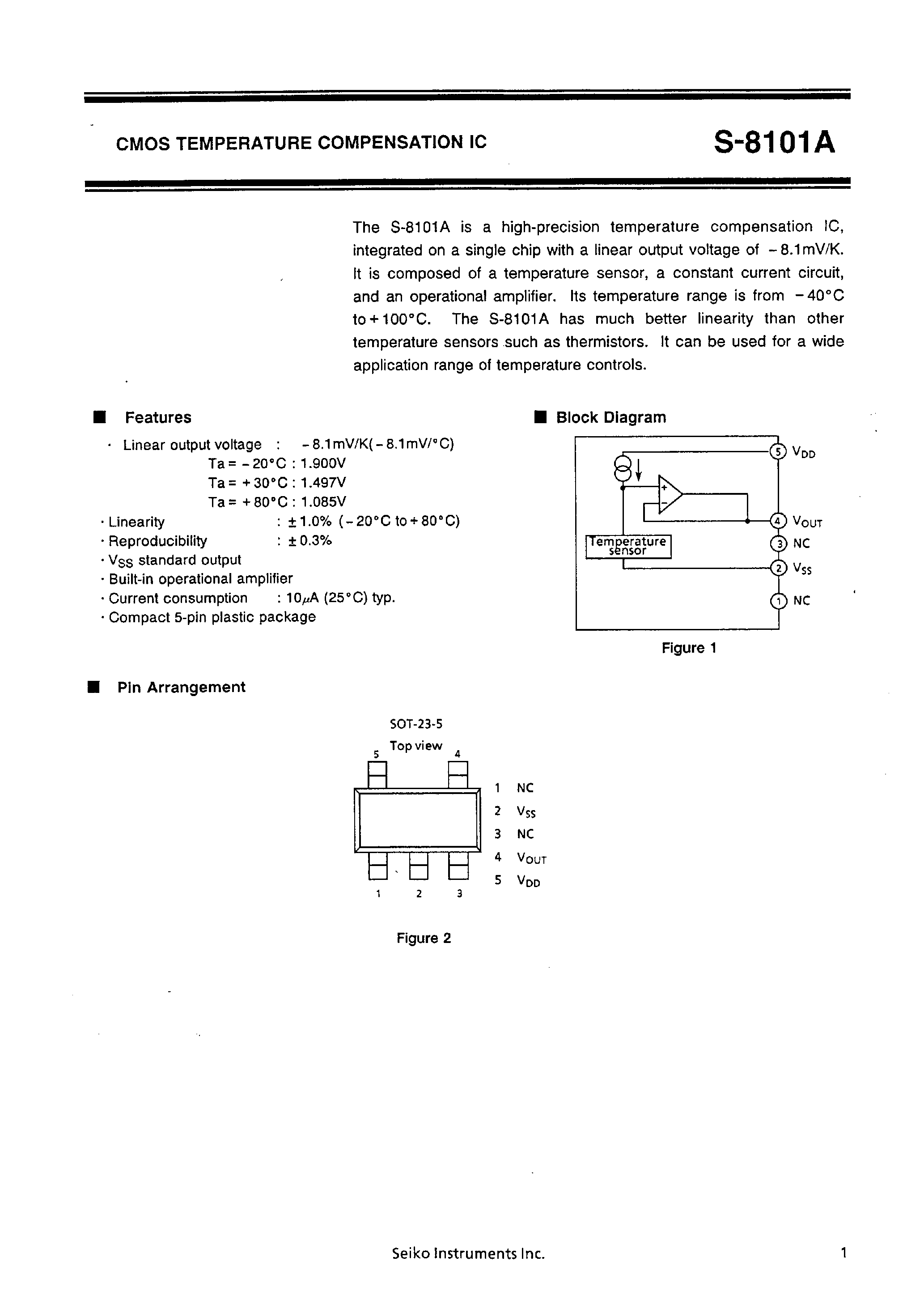 Datasheet S-8101A - CMOS TEMPERATURE COMPENSATION IC page 2