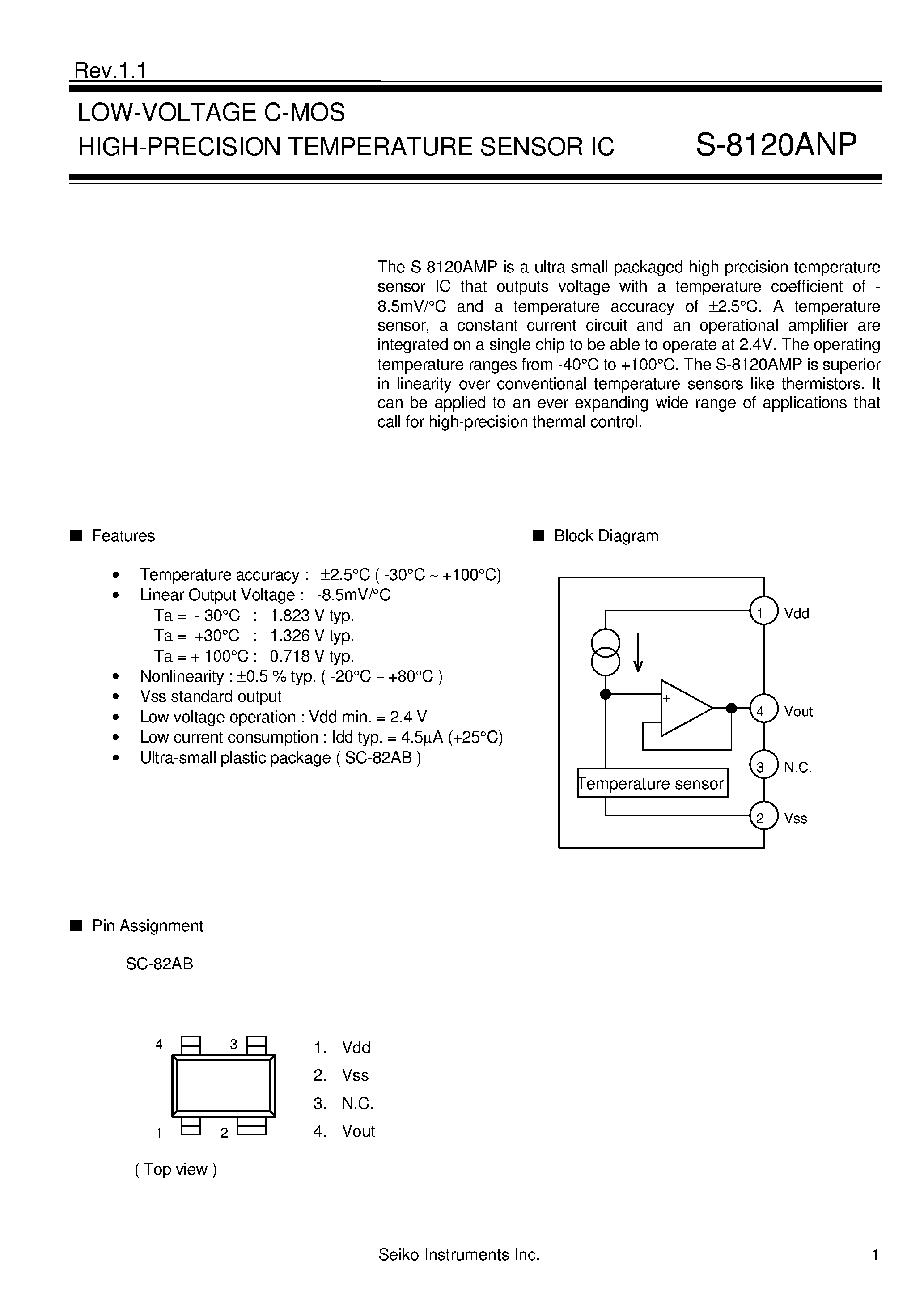 Datasheet S-8120ANP page 2 Datasheet S-8120ANP - LOW-VOLTAGE C-MOS HIGH-PRECISION TEMPERATURE SENSOR IC page 2