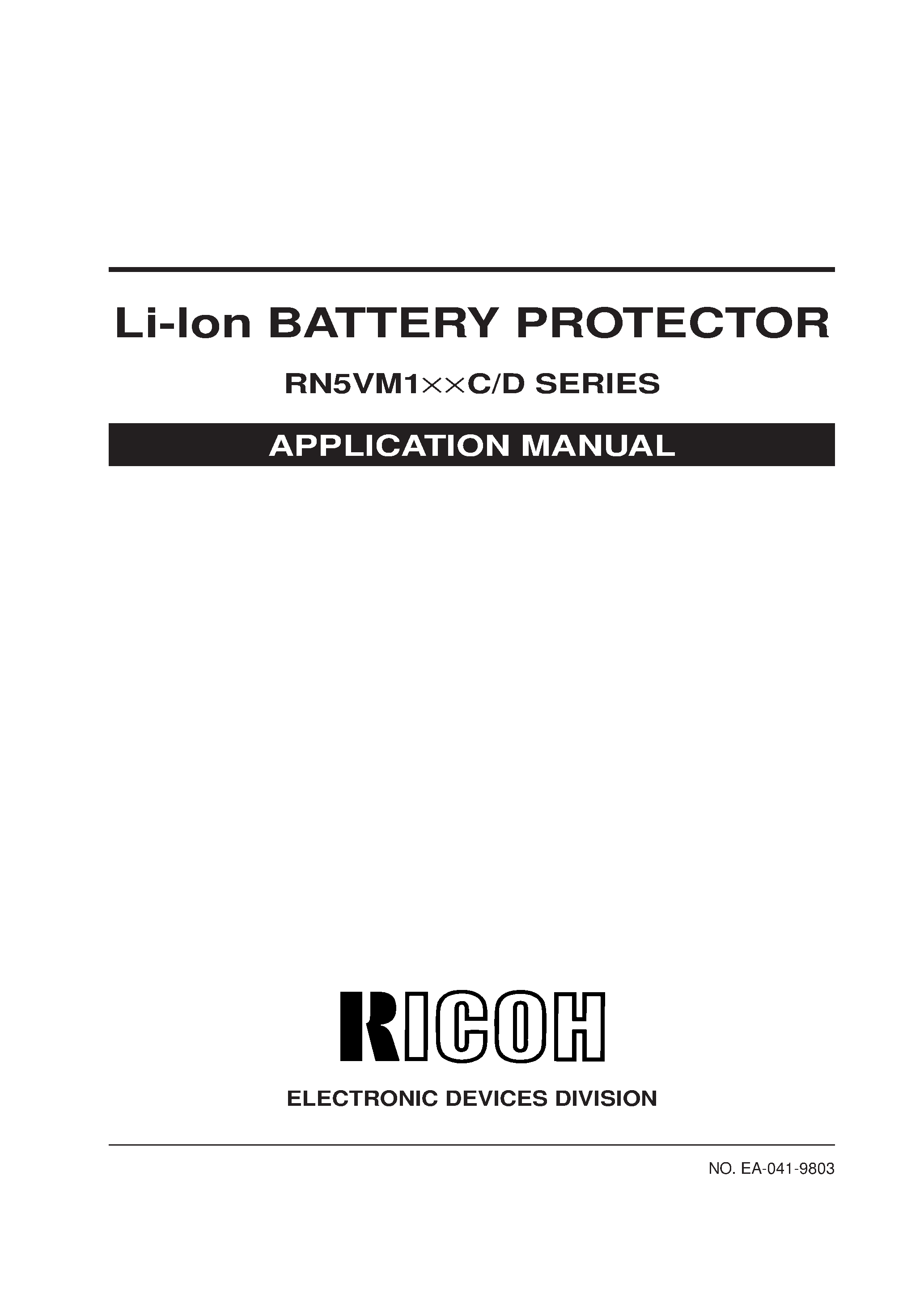 Datasheet RN5VM112C - Li-lon BATTERY PROTECTOR page 1