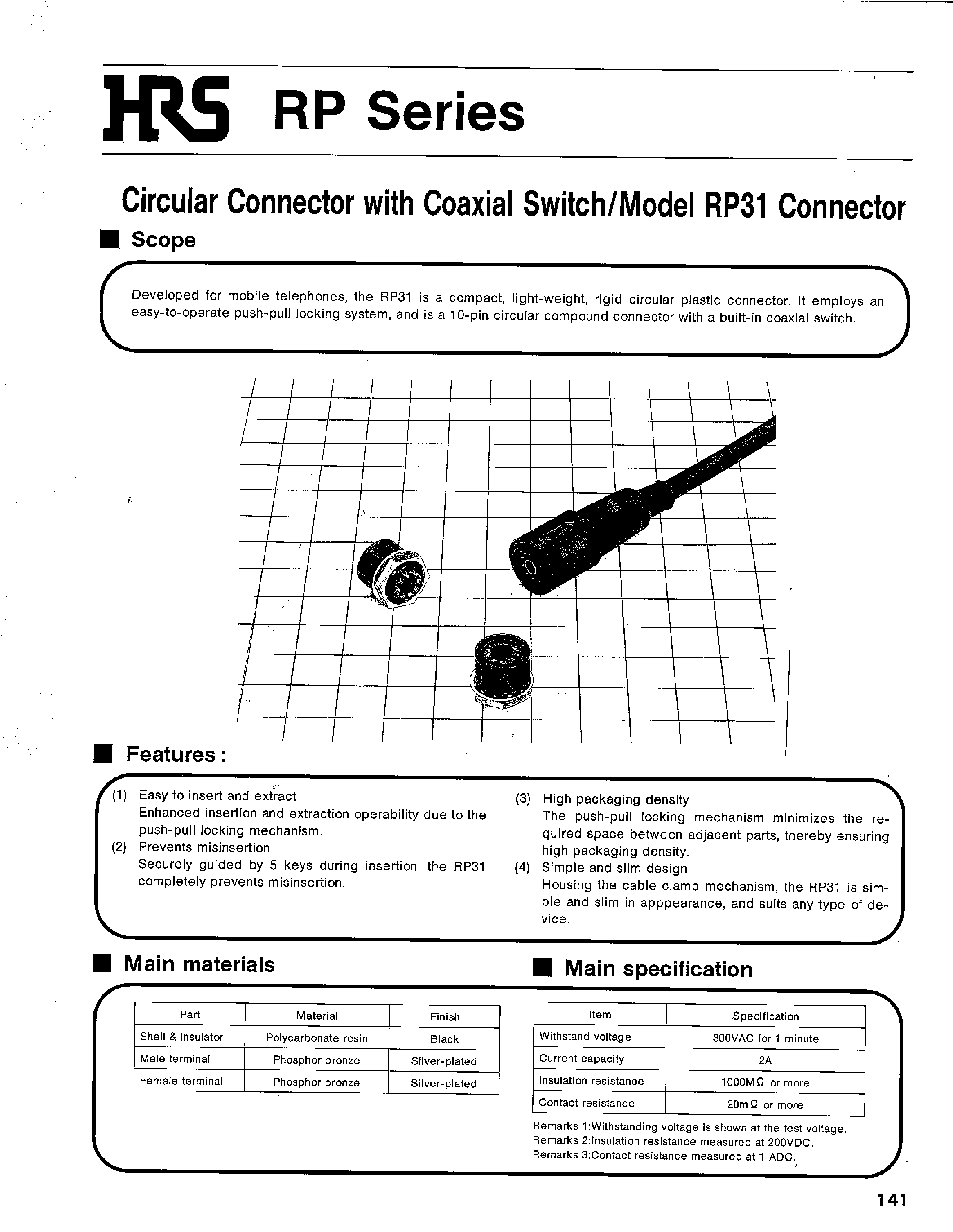 Даташит RP31-10P-10PC - Circular Connector with Coaxial Switch/Model RP31 Connector страница 1