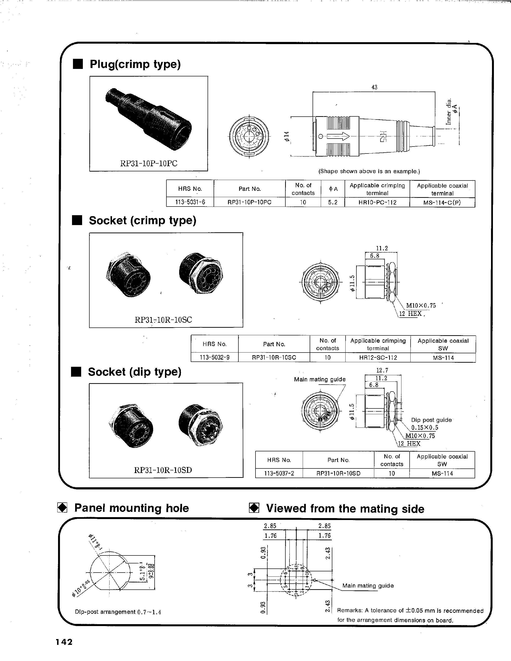 Даташит RP31-10P-10PC - Circular Connector with Coaxial Switch/Model RP31 Connector страница 2