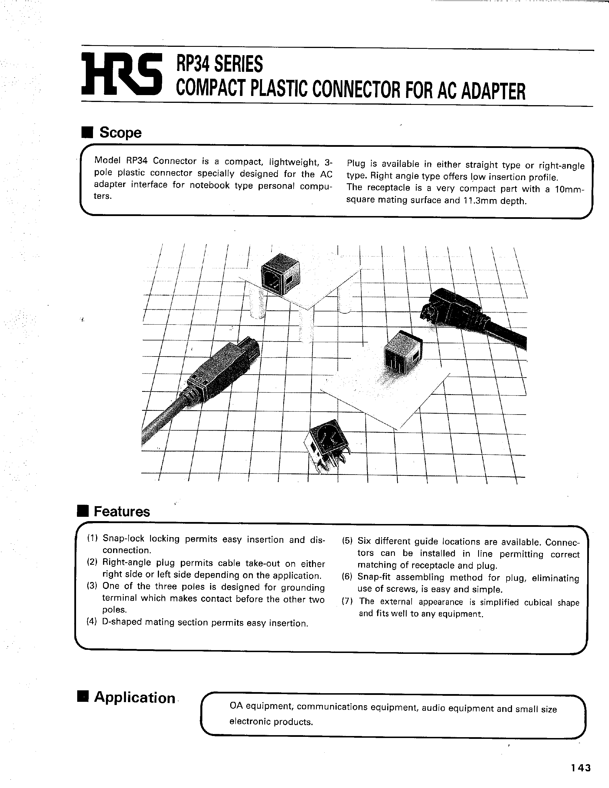 Даташит RP34-8R-3PDLB - COMPACT PLASTIC CONNECTOR FOR AC ADAPTER страница 1